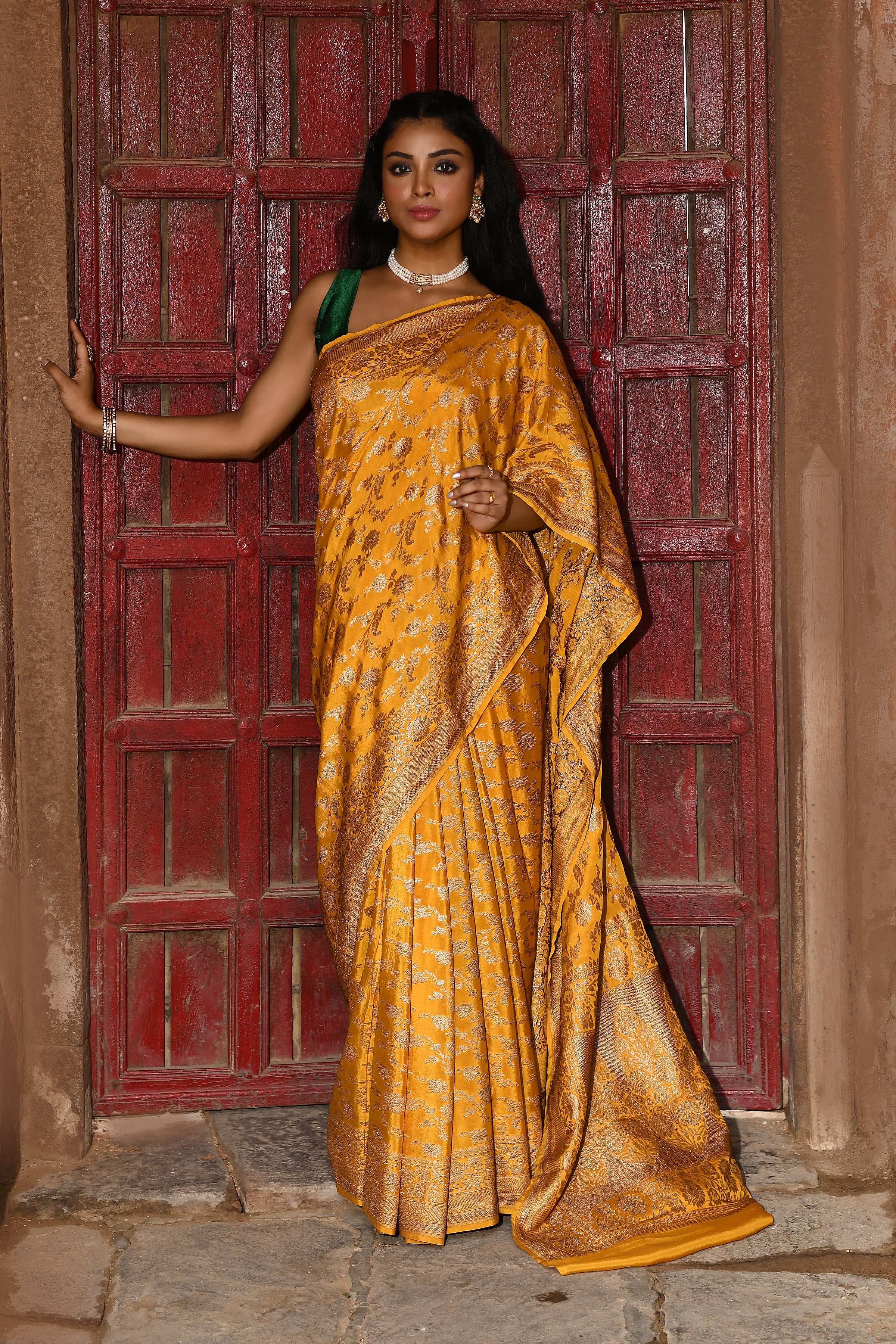 Gold Yellow Banarasi Soft Silk Saree