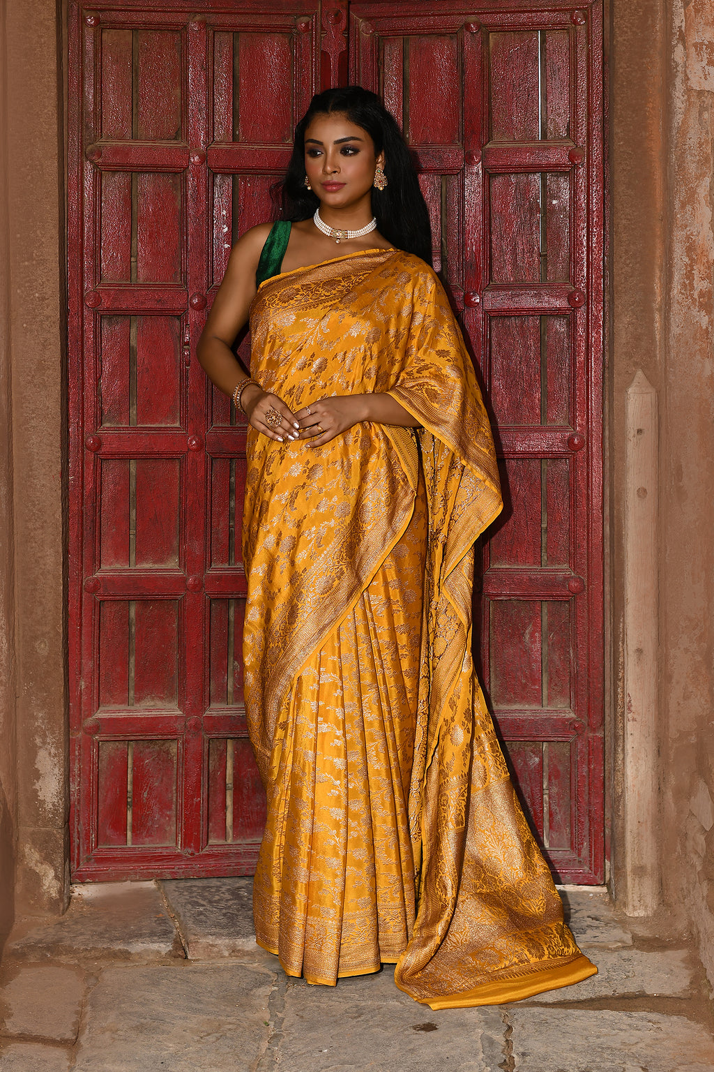 Gold Yellow Banarasi Soft Silk Saree
