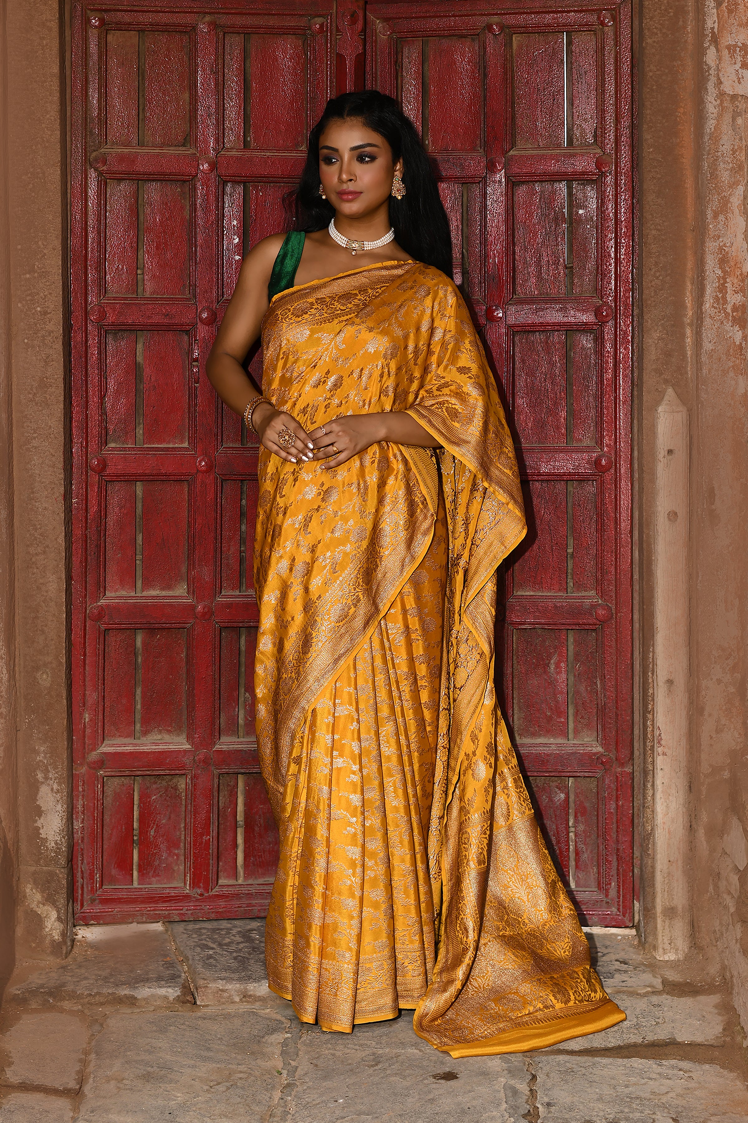 Gold Yellow Banarasi Soft Silk Saree