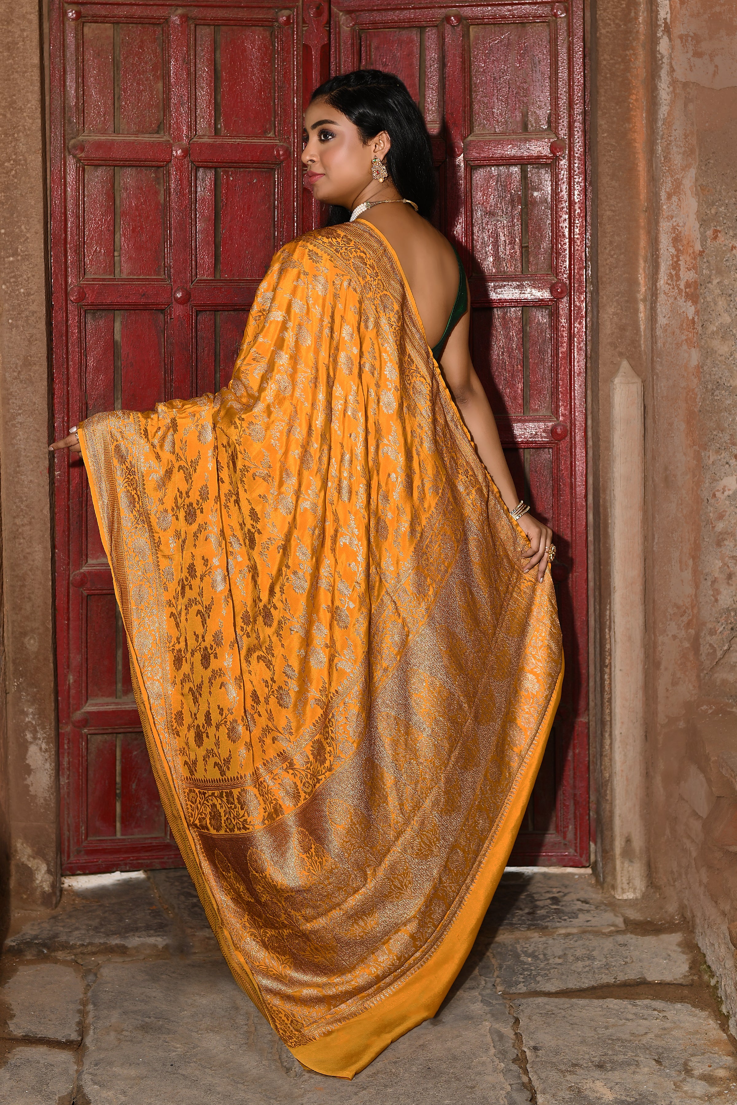 Gold Yellow Banarasi Soft Silk Saree