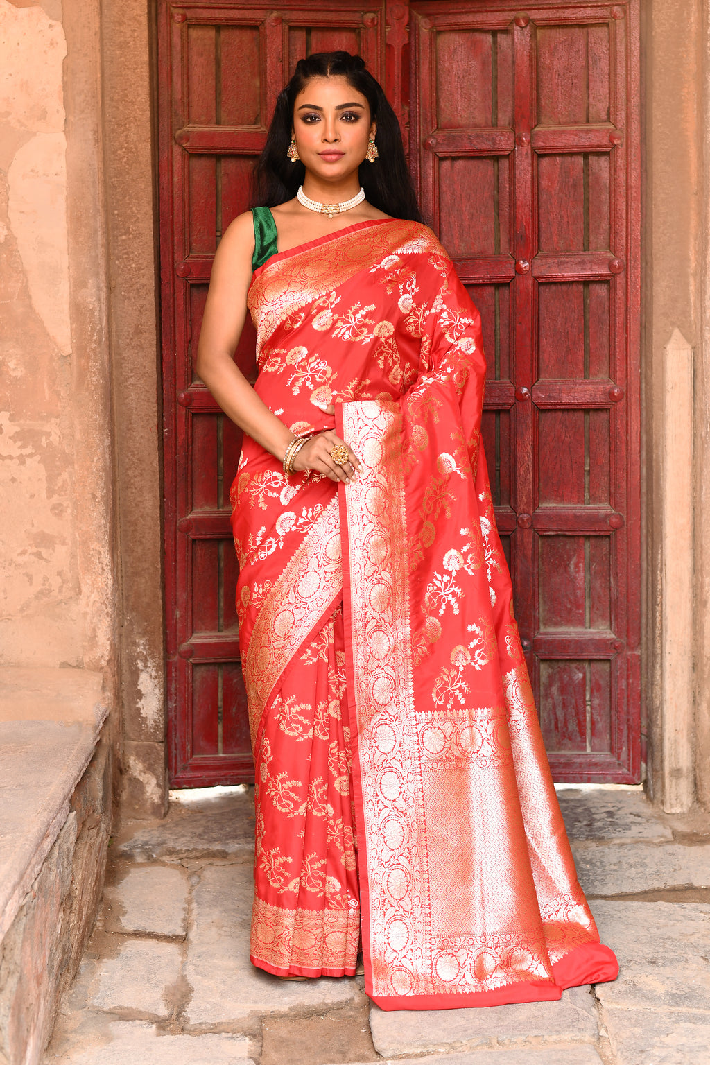 Red Banarasi Soft Silk Saree