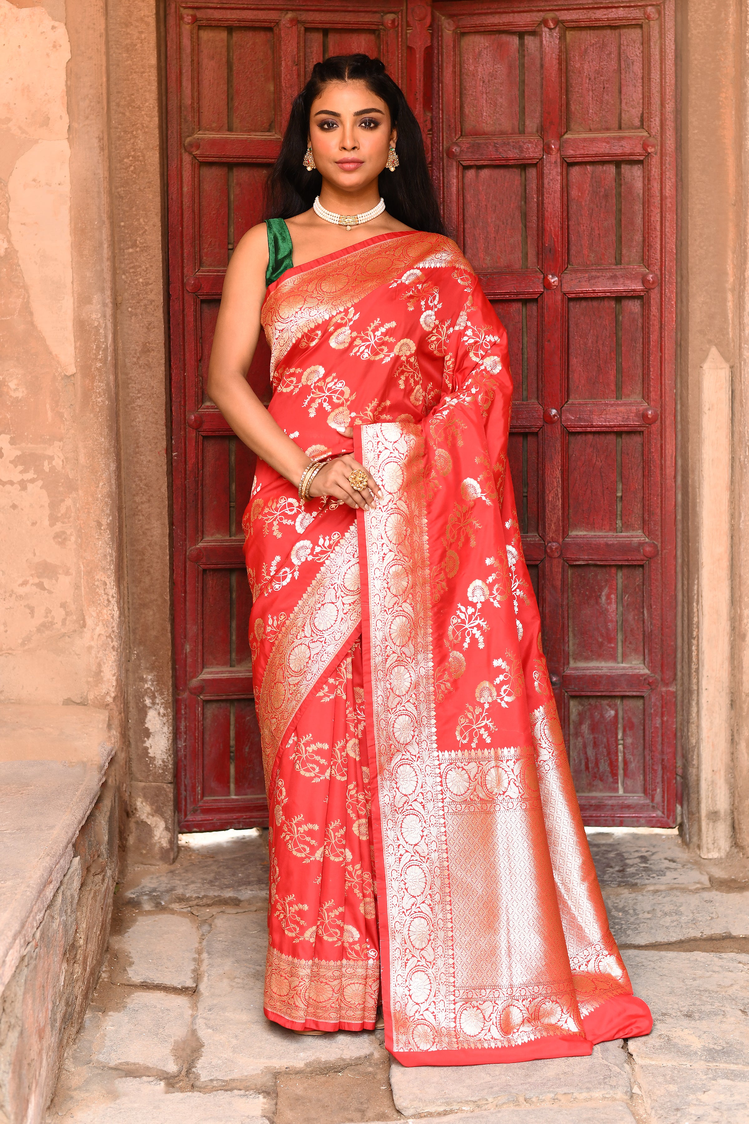 Red Banarasi Soft Silk Saree