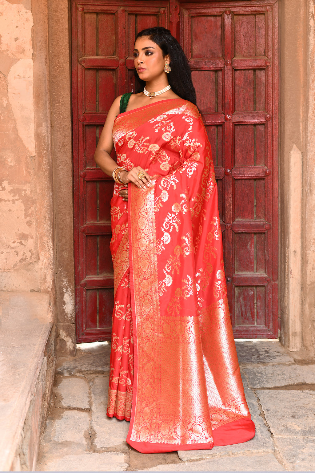 Red Banarasi Soft Silk Saree