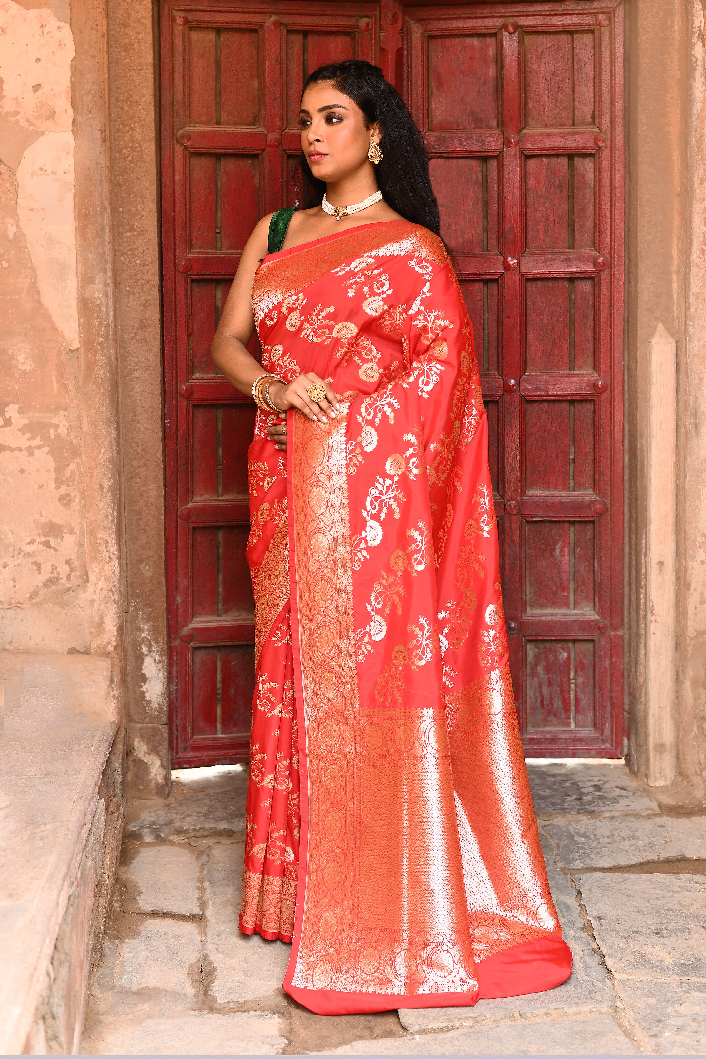 Red Banarasi Soft Silk Saree
