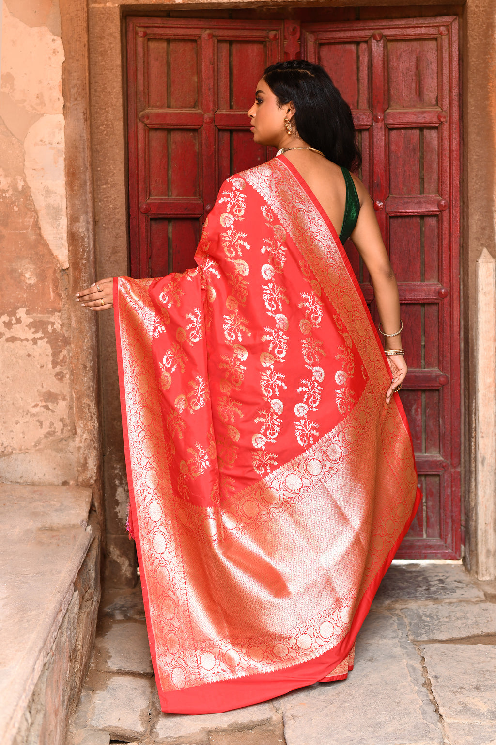 Red Banarasi Soft Silk Saree