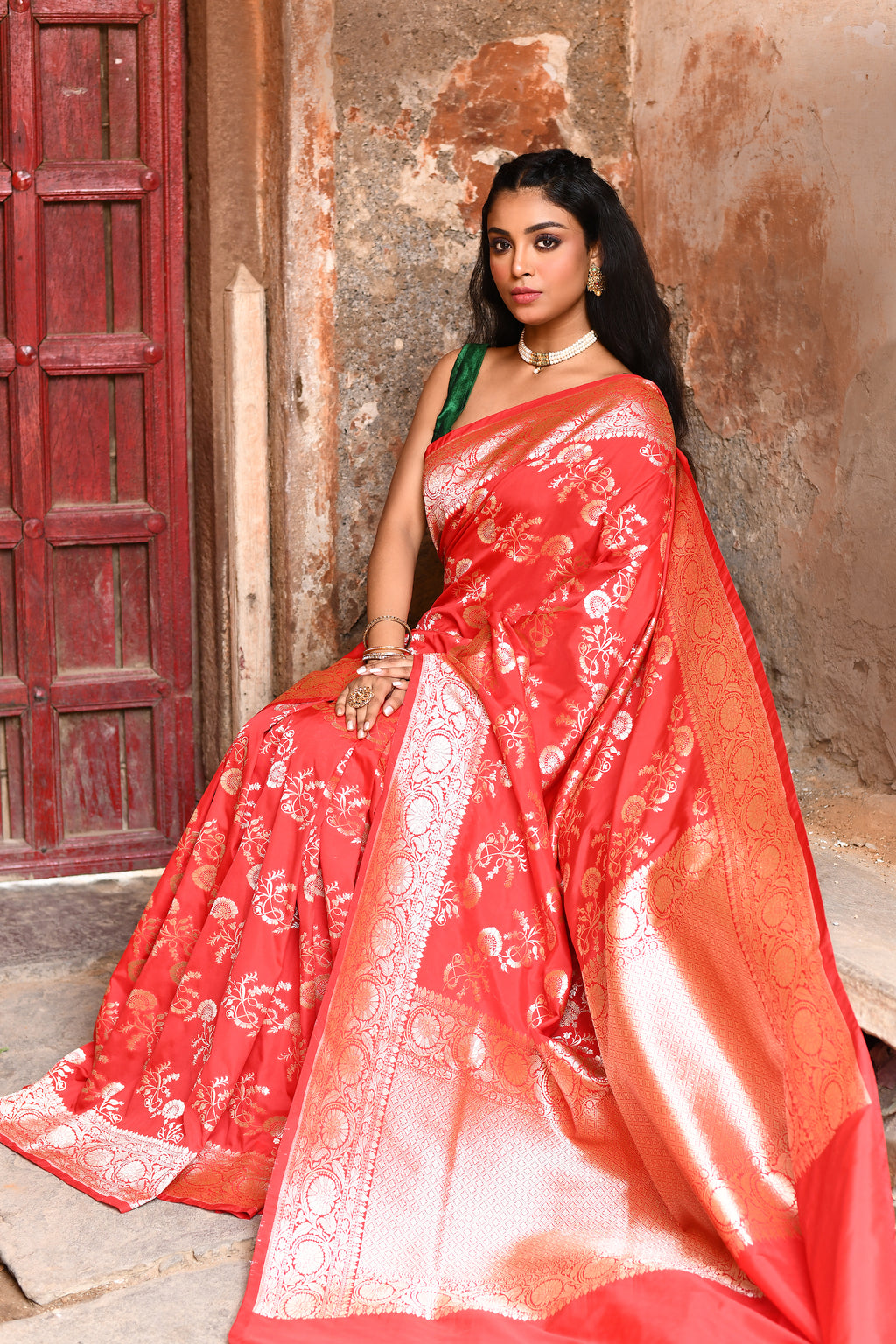 Red Banarasi Soft Silk Saree