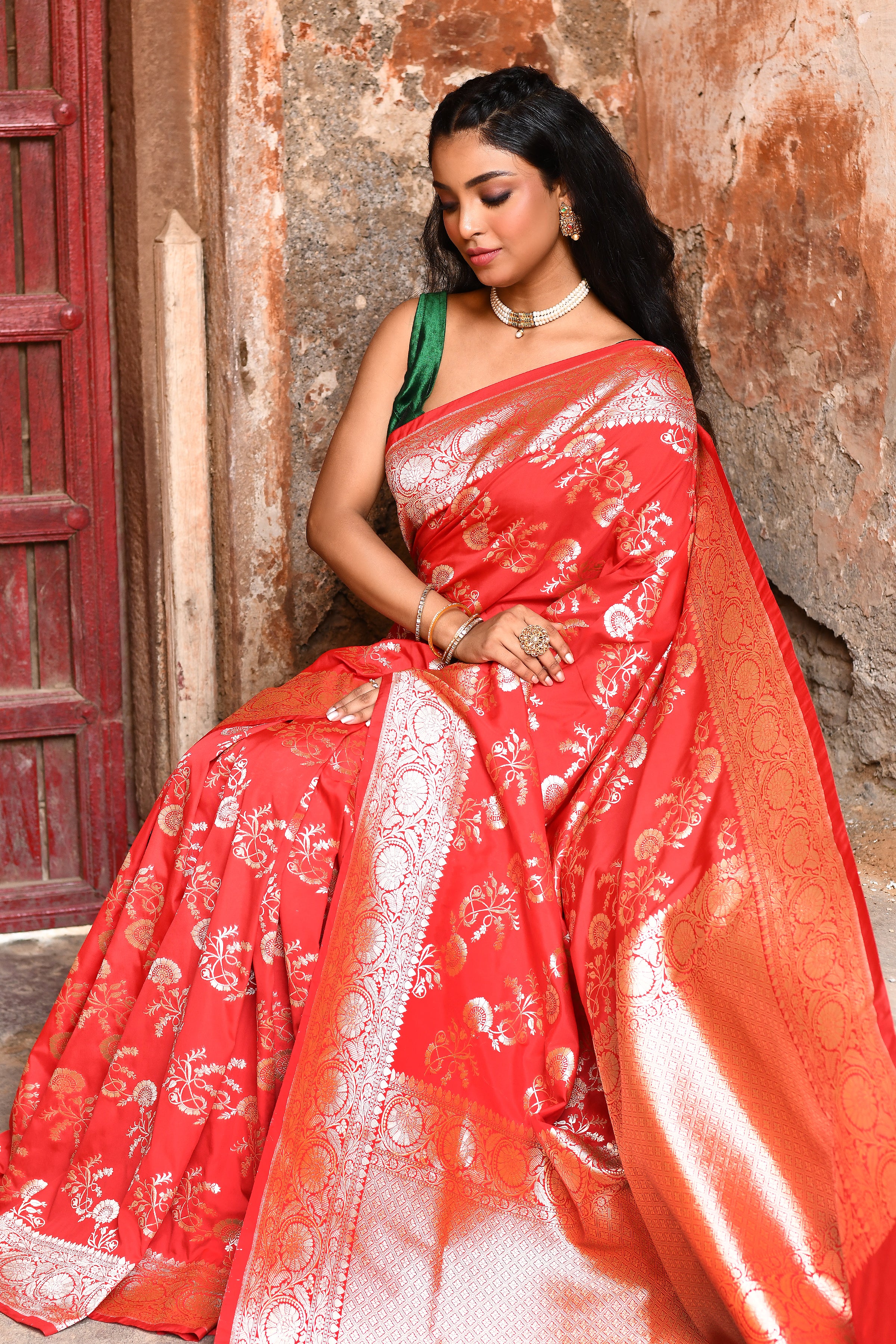 Red Banarasi Soft Silk Saree
