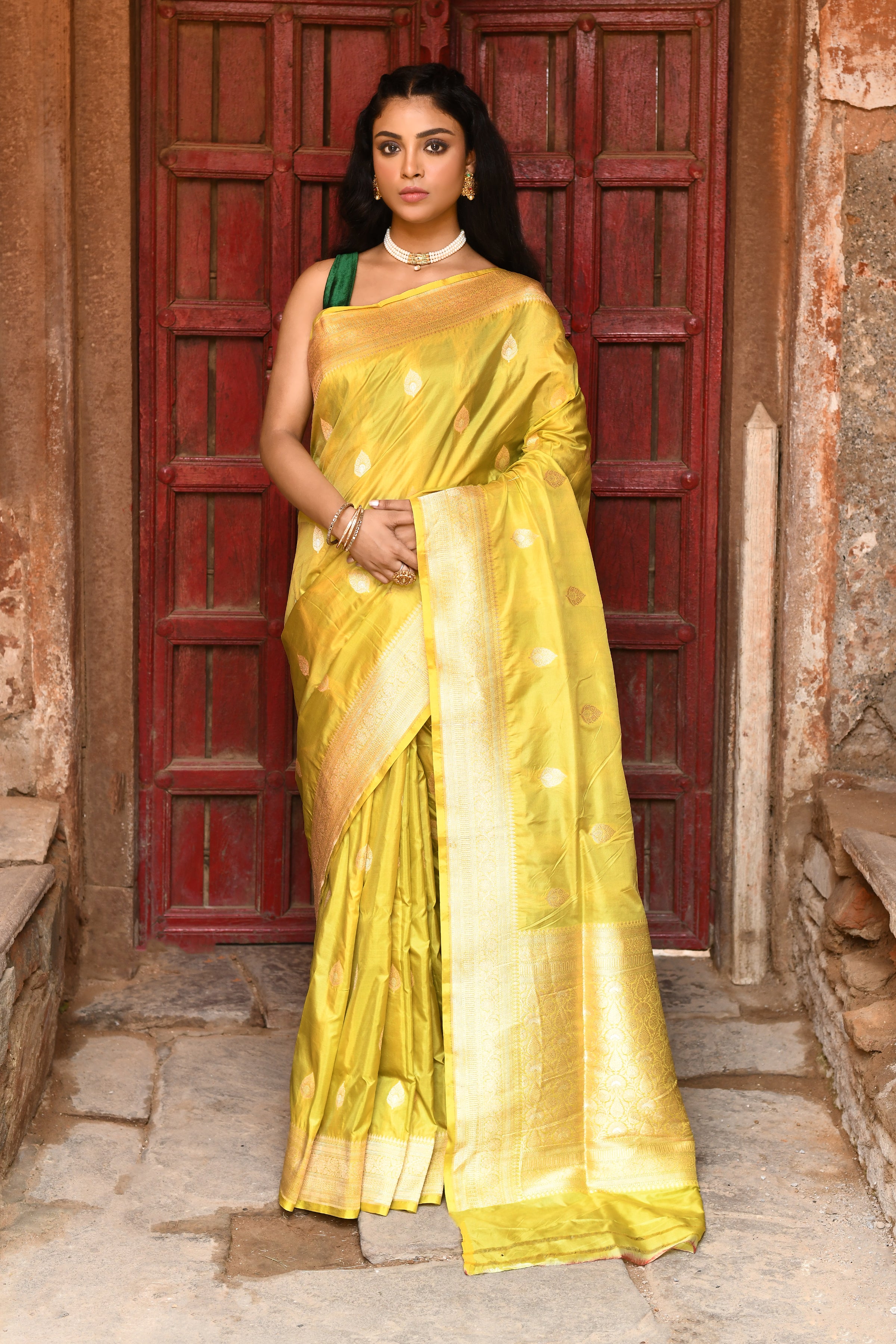 Radiant Yellow Handwoven Banarasi Katan Silk Saree