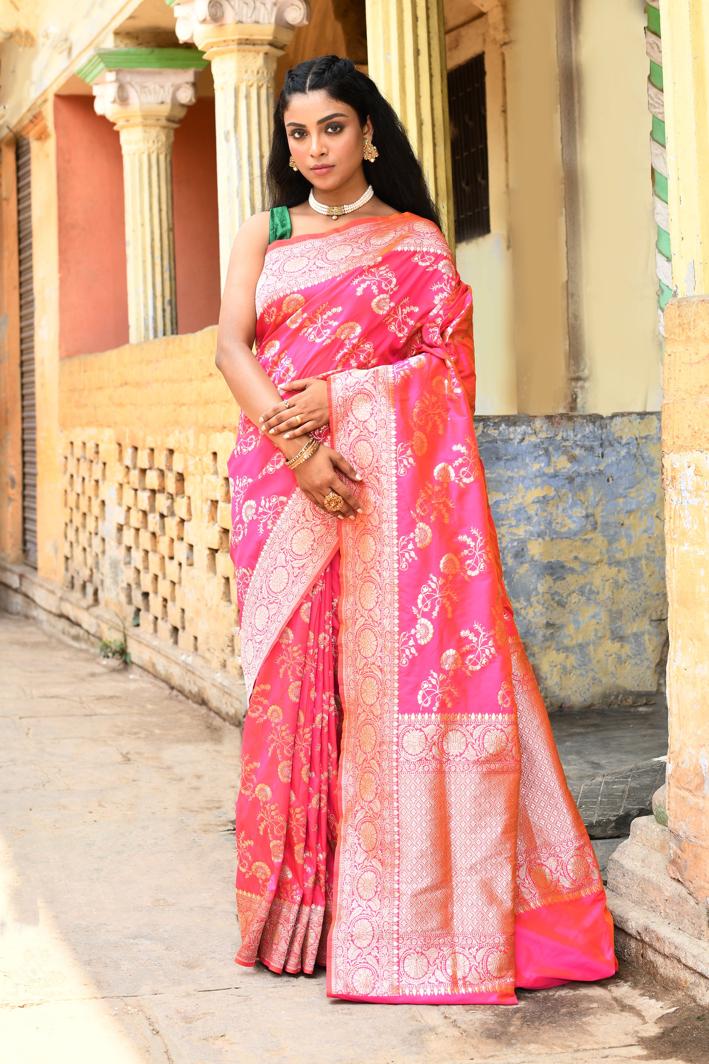 Pink Banarasi Soft Silk Saree