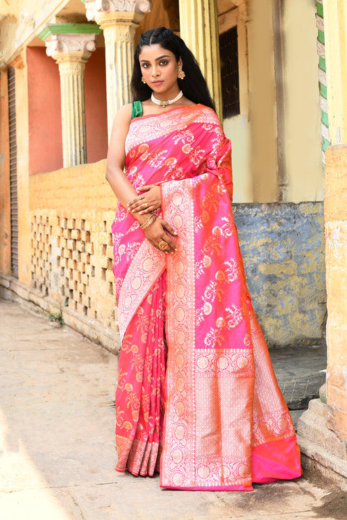 Pink Banarasi Silk Saree