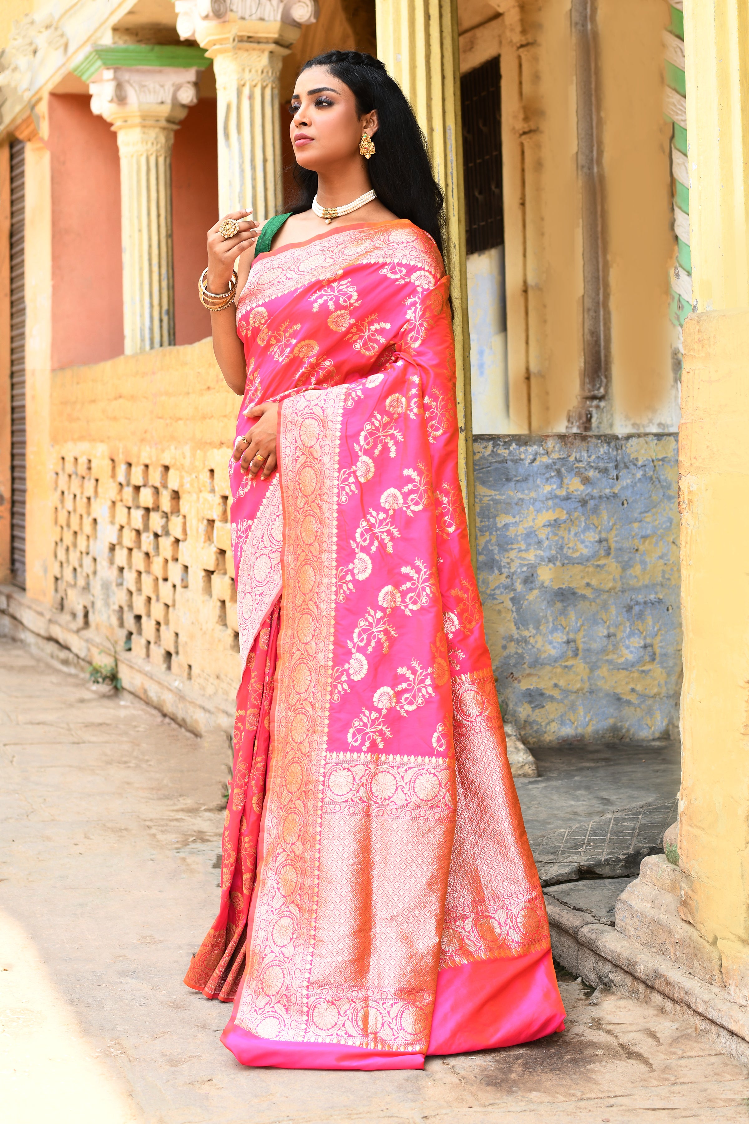 Pink Banarasi Soft Silk Saree
