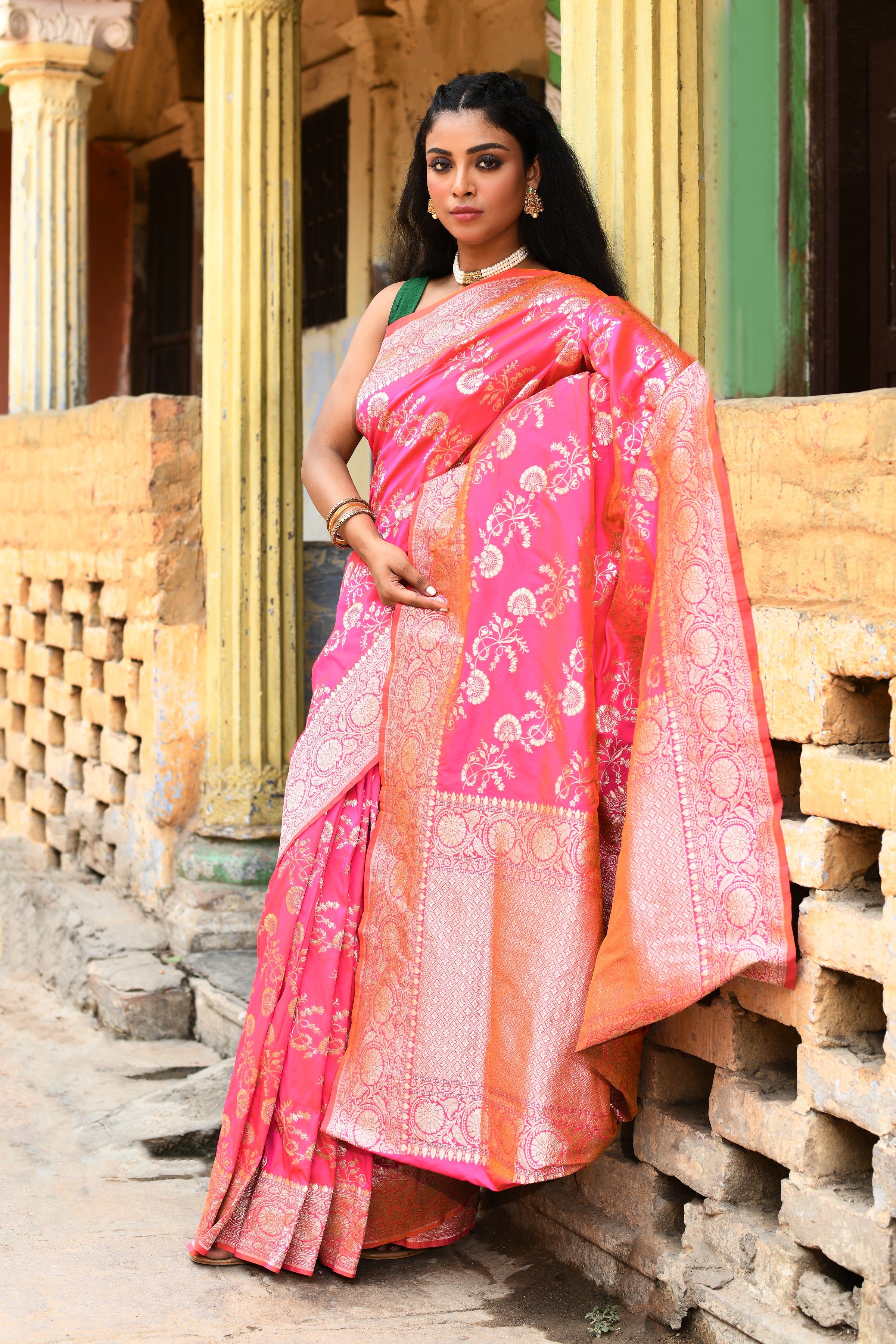 Pink Banarasi Soft Silk Saree