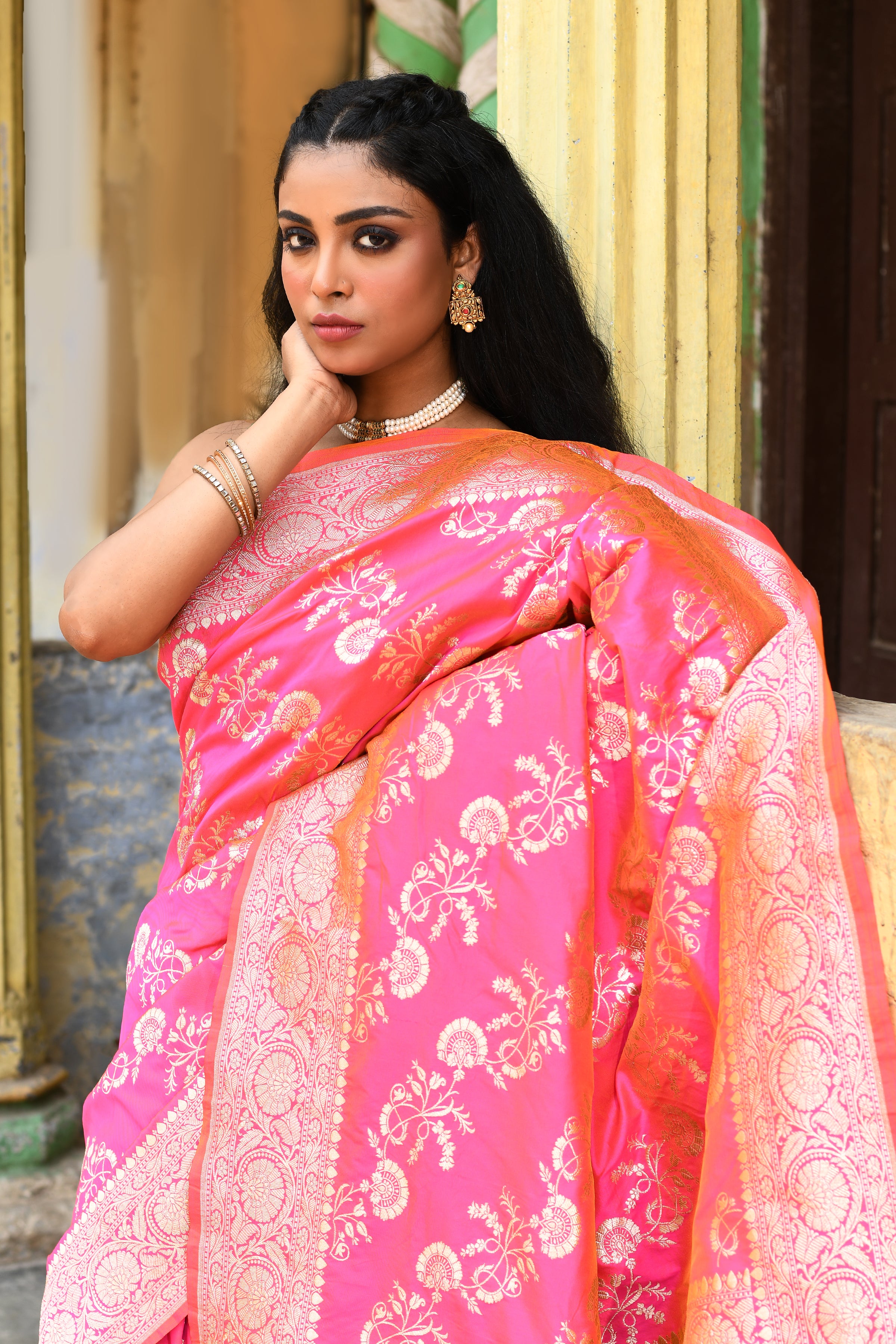 Pink Banarasi Soft Silk Saree