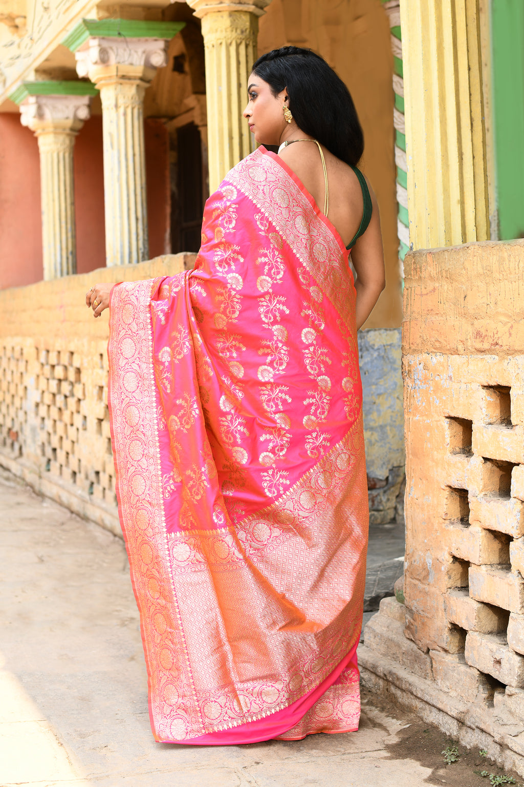 Pink Banarasi Soft Silk Saree