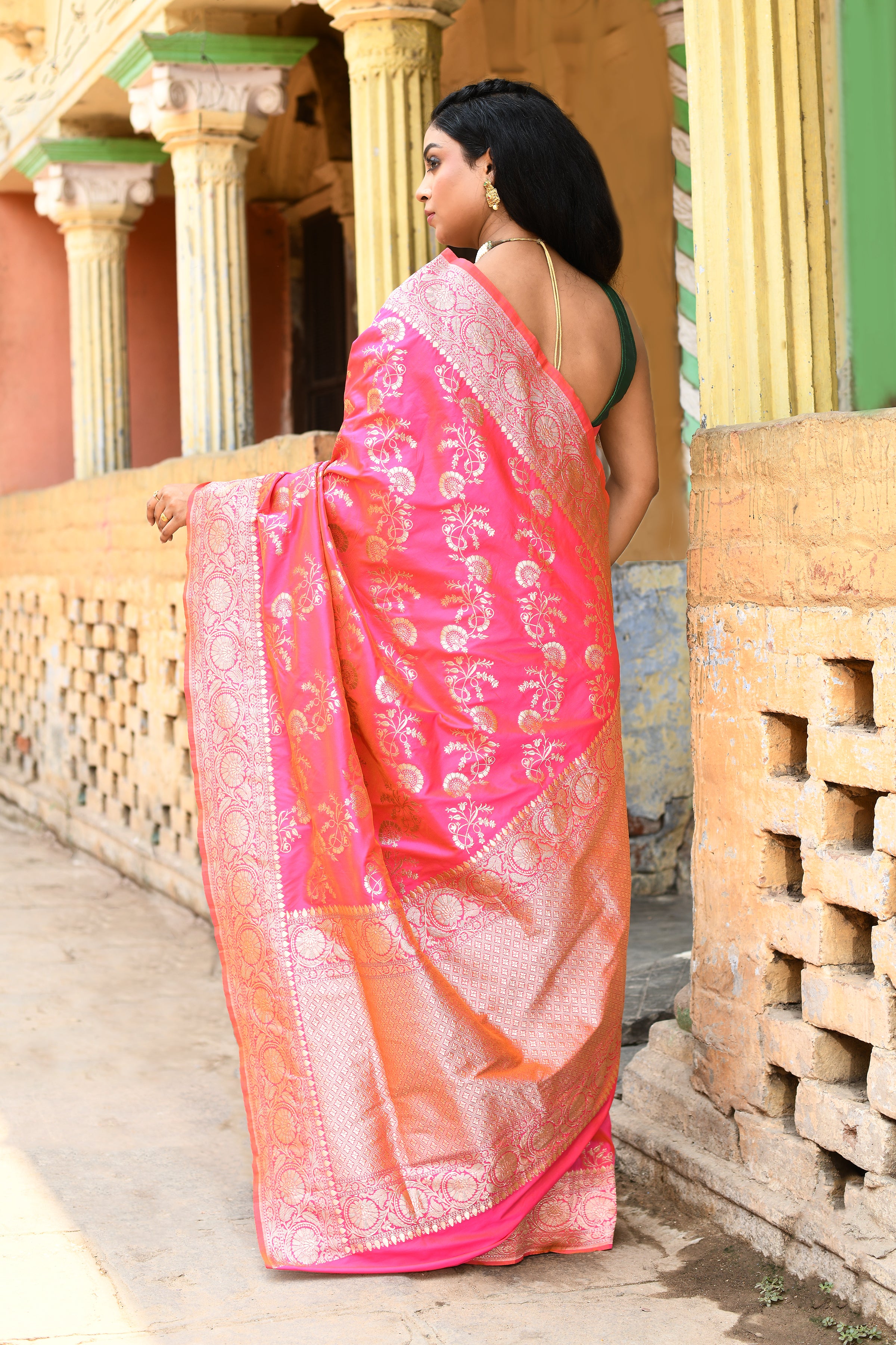 Pink Banarasi Soft Silk Saree