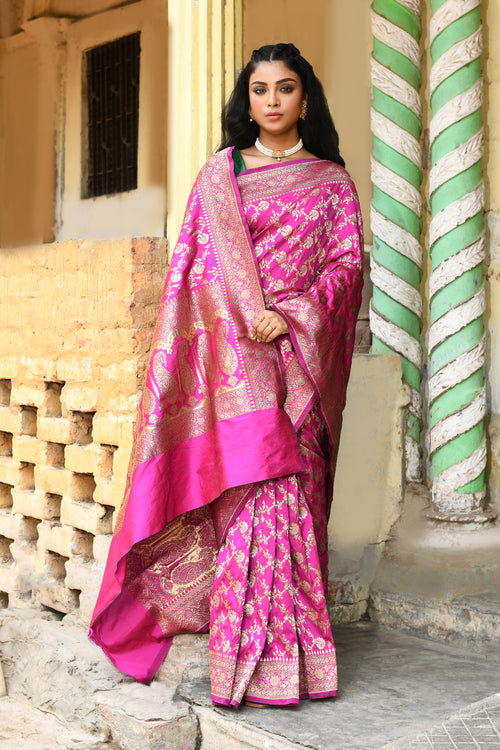 Elegant Pink Handwoven Banarasi Silk Saree