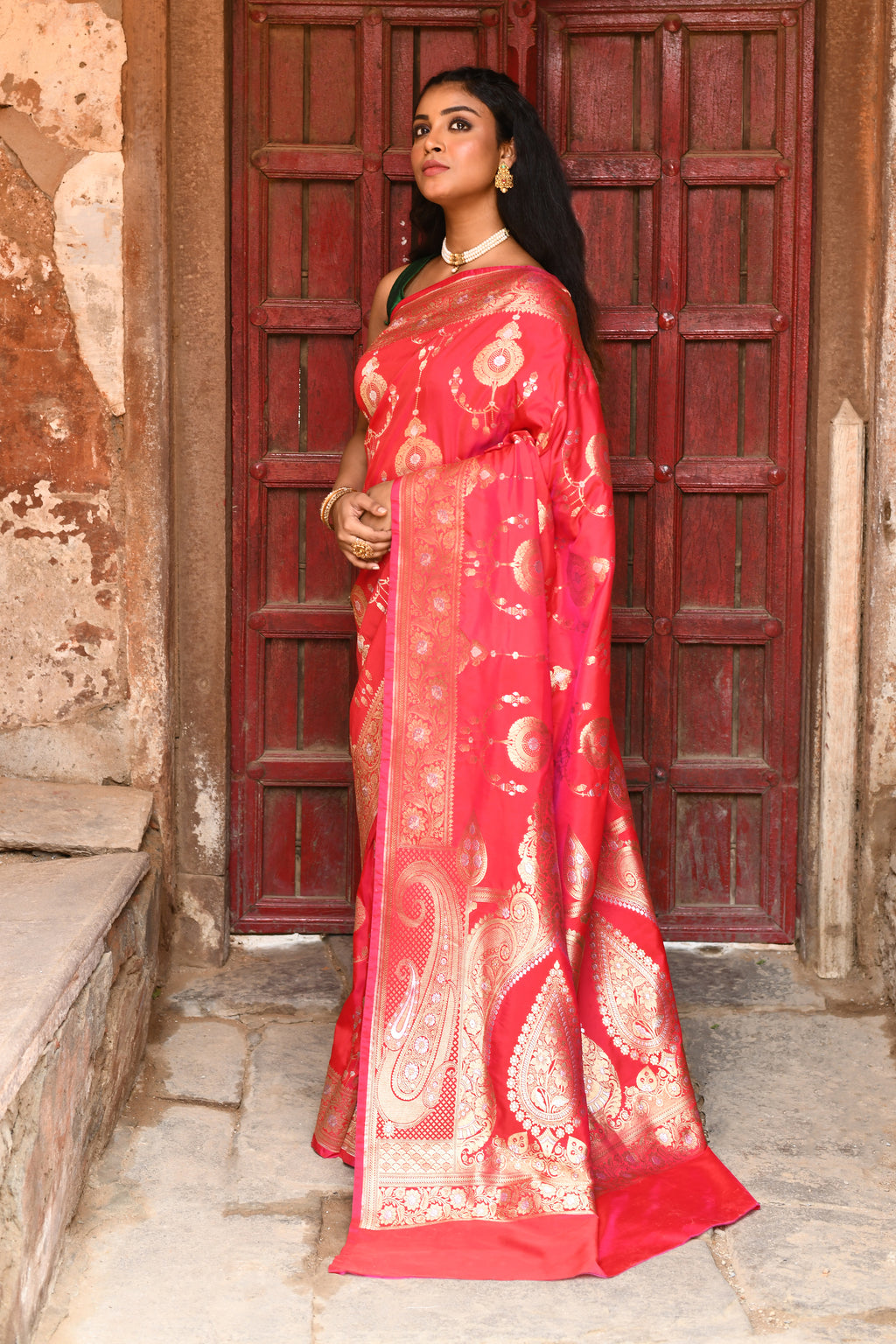 Handwoven Red Banarasi Soft Silk Saree