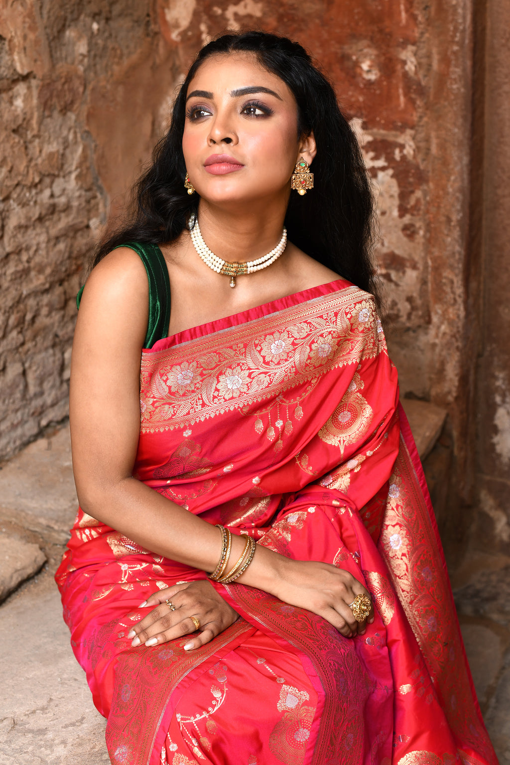 Handwoven Red Banarasi Soft Silk Saree
