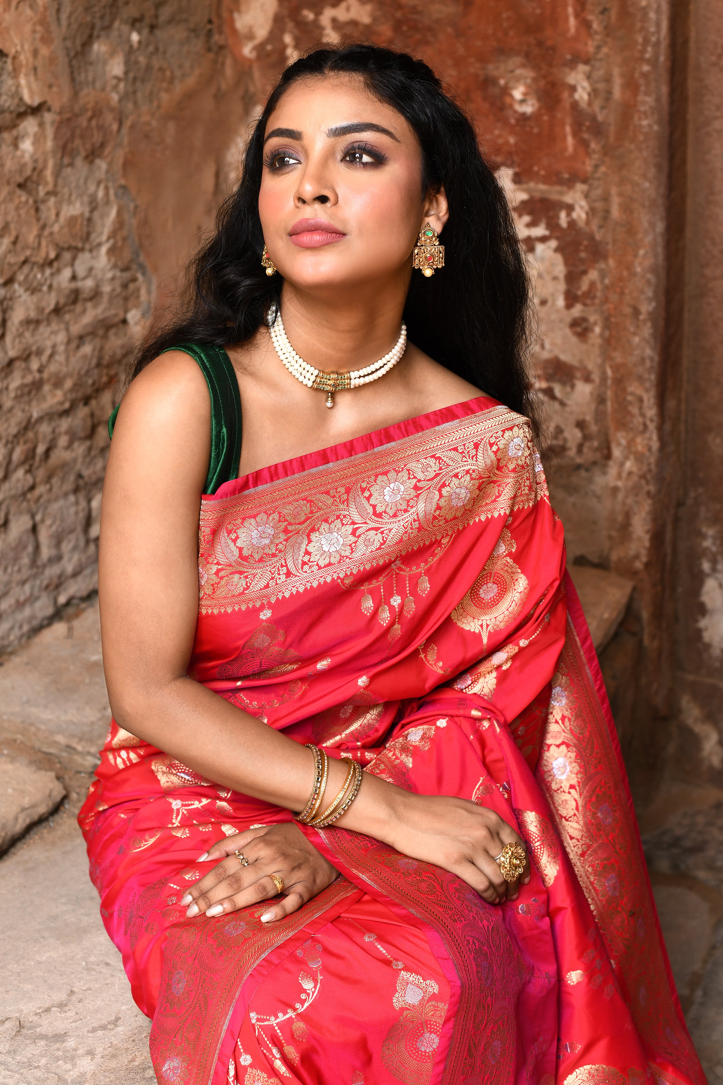 Handwoven Red Banarasi Soft Silk Saree