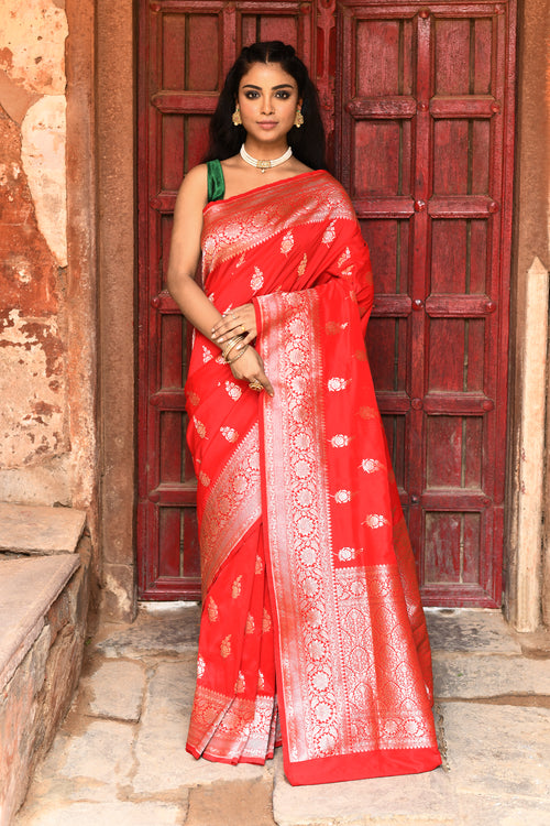 Handwoven Pure Banarasi Red Silk Saree