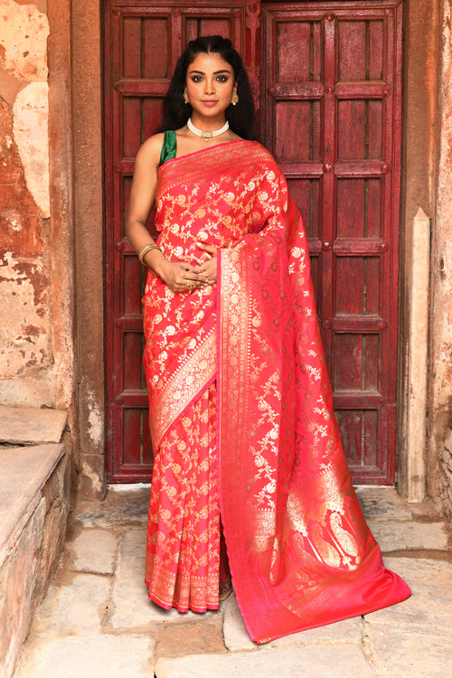 Pure Handwoven Banarasi Silk Saree in Red