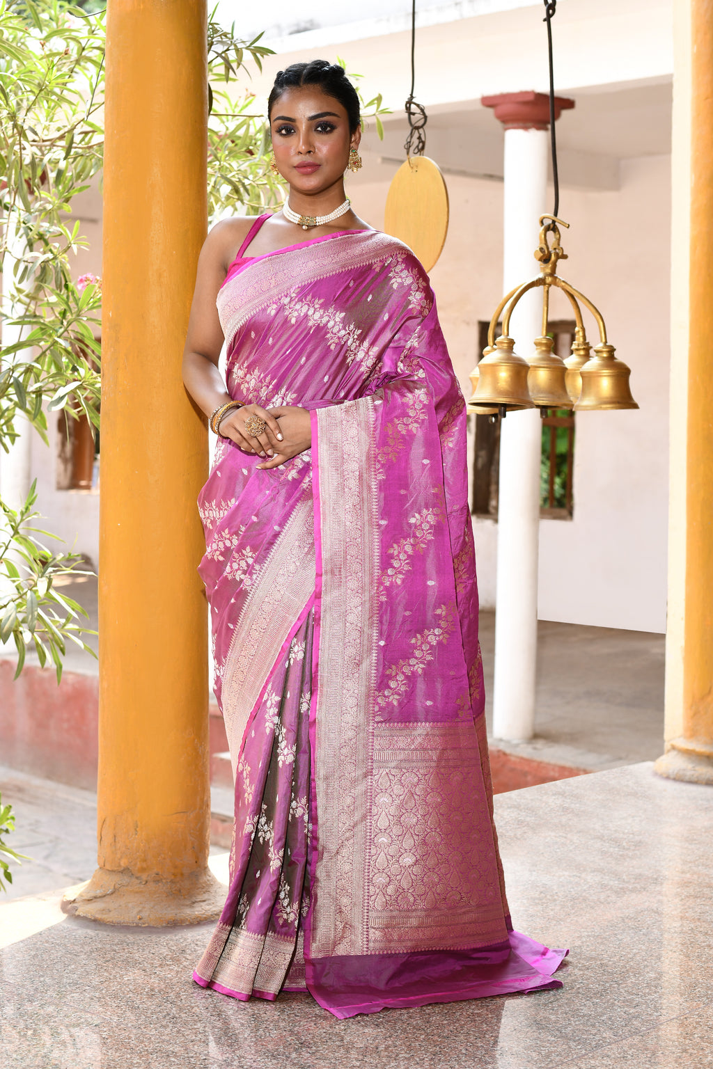 Handwoven Pink Banarasi Soft Silk Saree