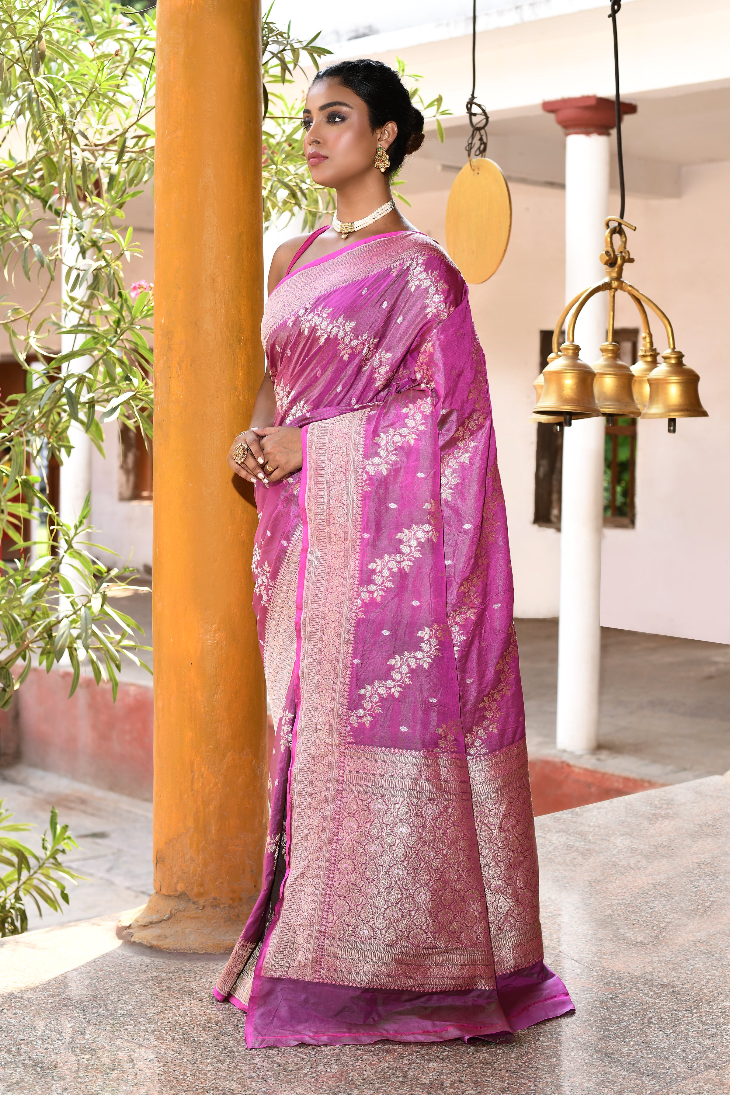 Handwoven Pink Banarasi Soft Silk Saree