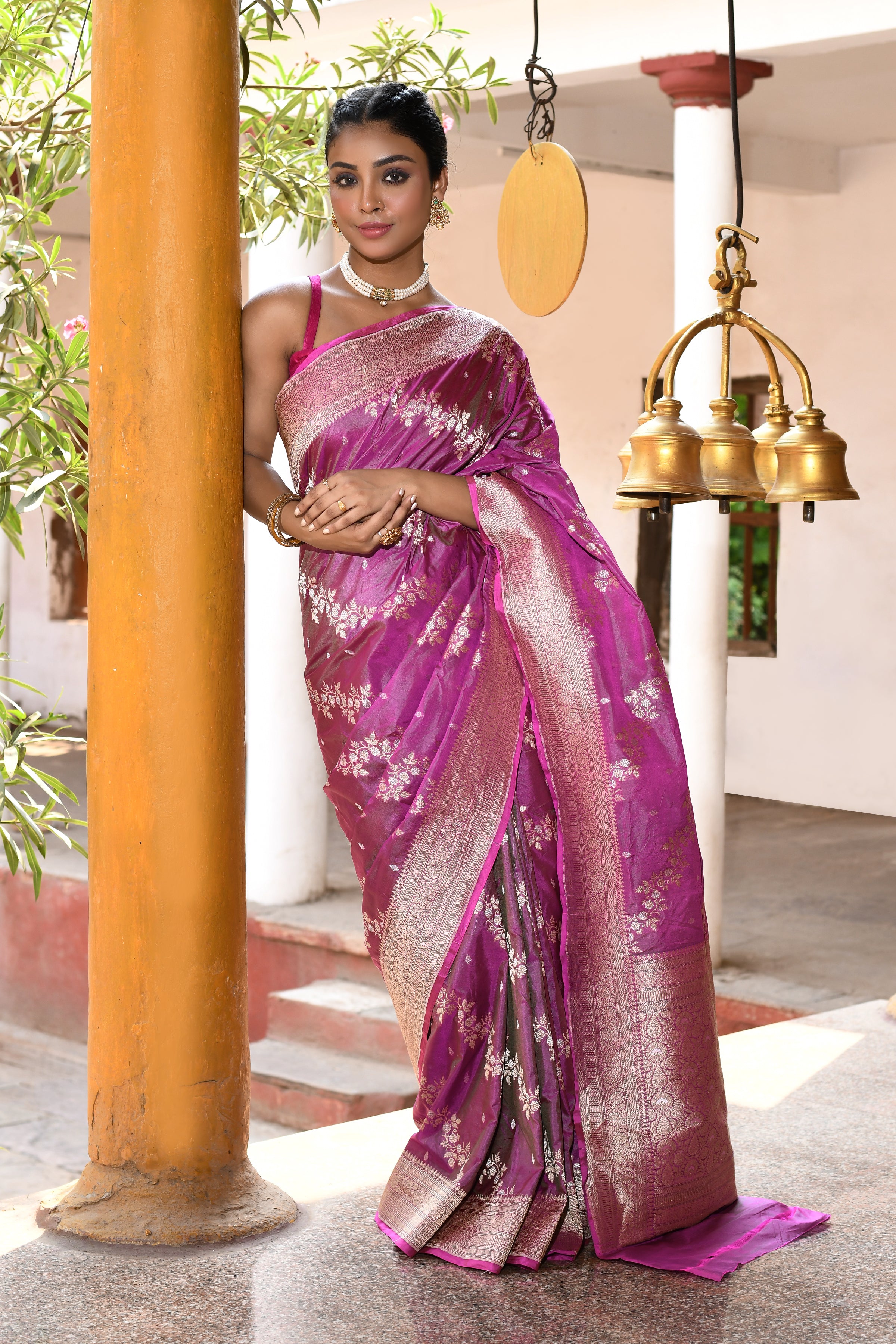 Handwoven Pink Banarasi Soft Silk Saree