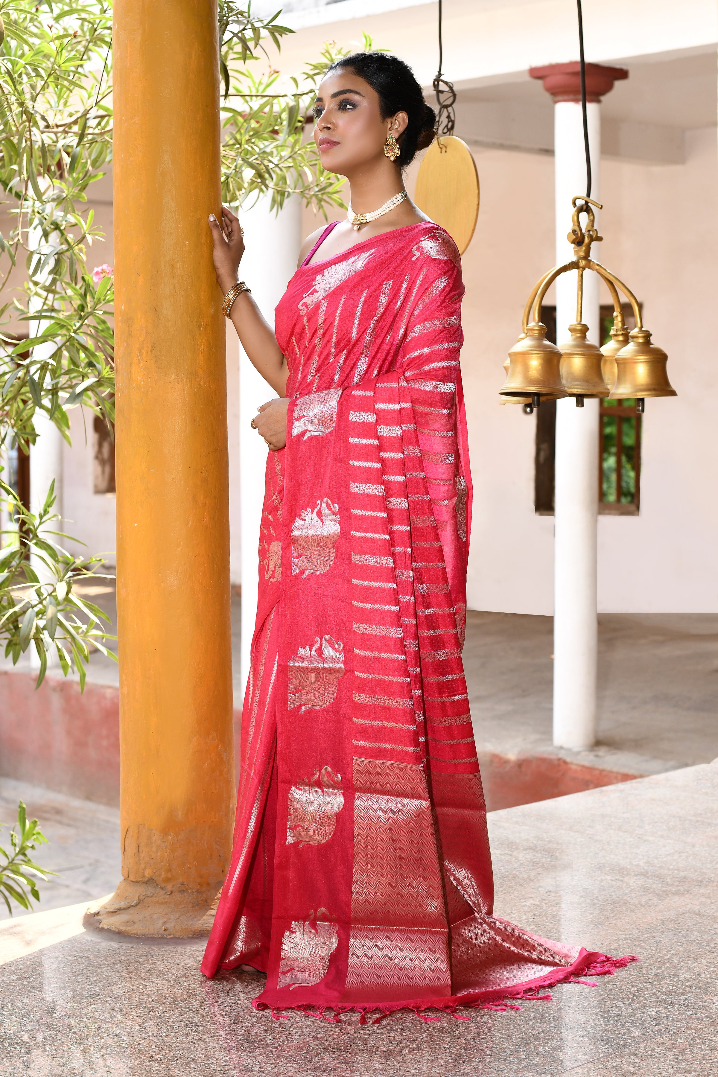 Pink Banarasi Soft Silk Saree