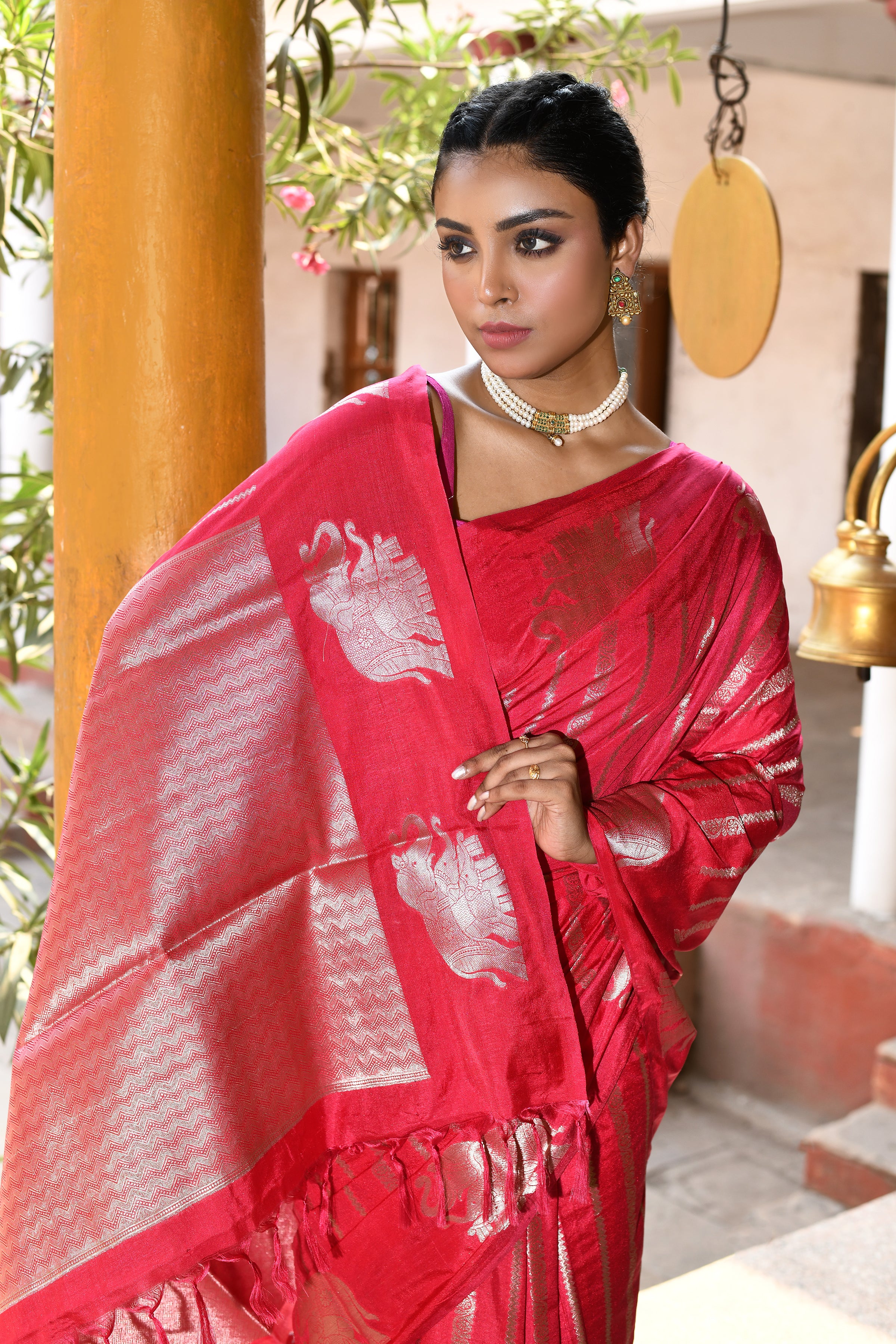 Pink Banarasi Soft Silk Saree