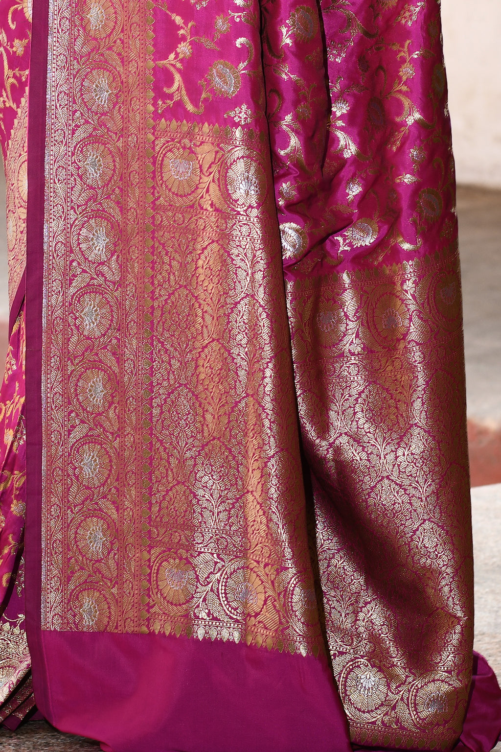 Hot Pink Banarasi Soft Silk Saree