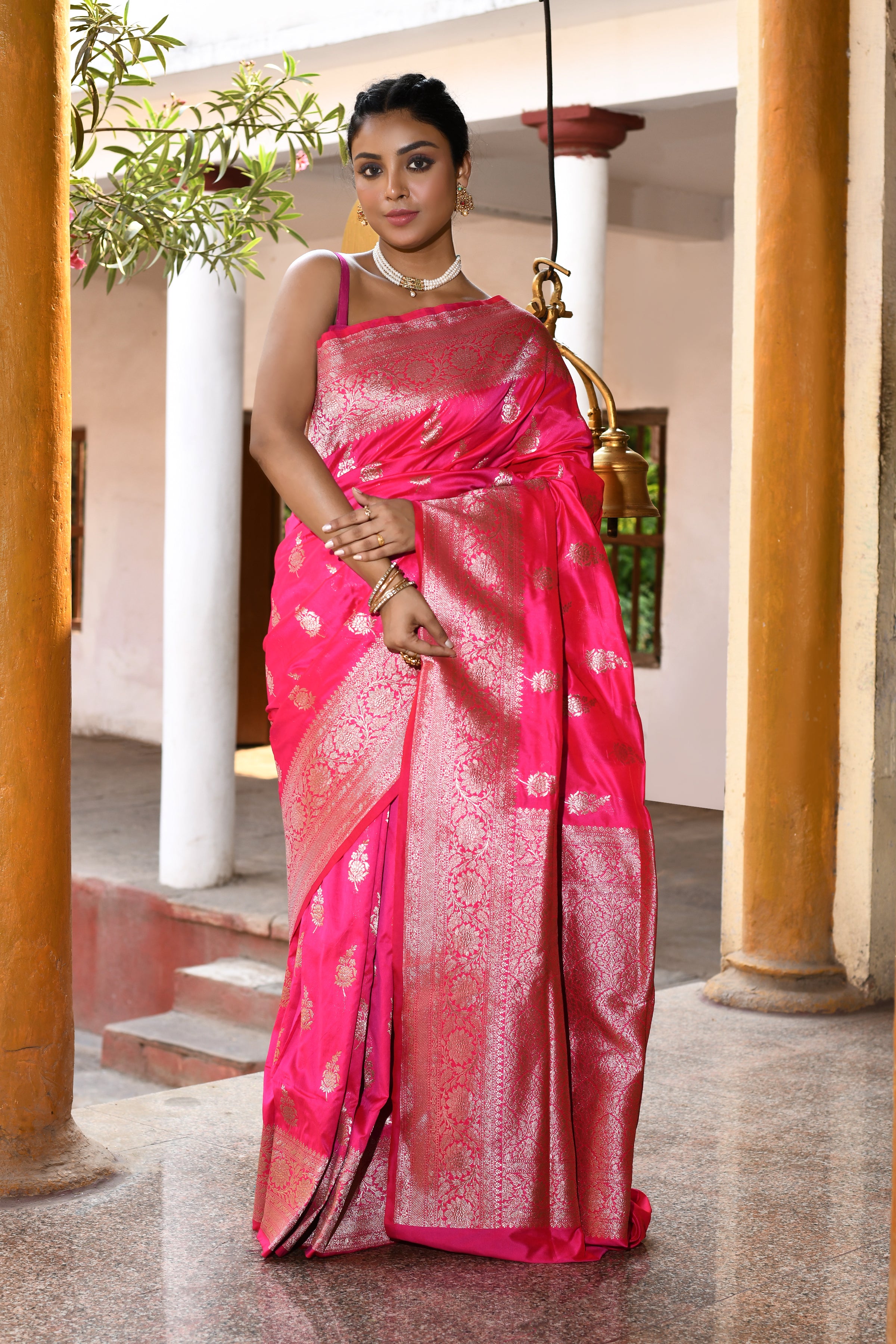 Pink Banarasi Soft Silk Saree