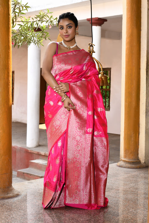 Pink Banarasi Silk Saree