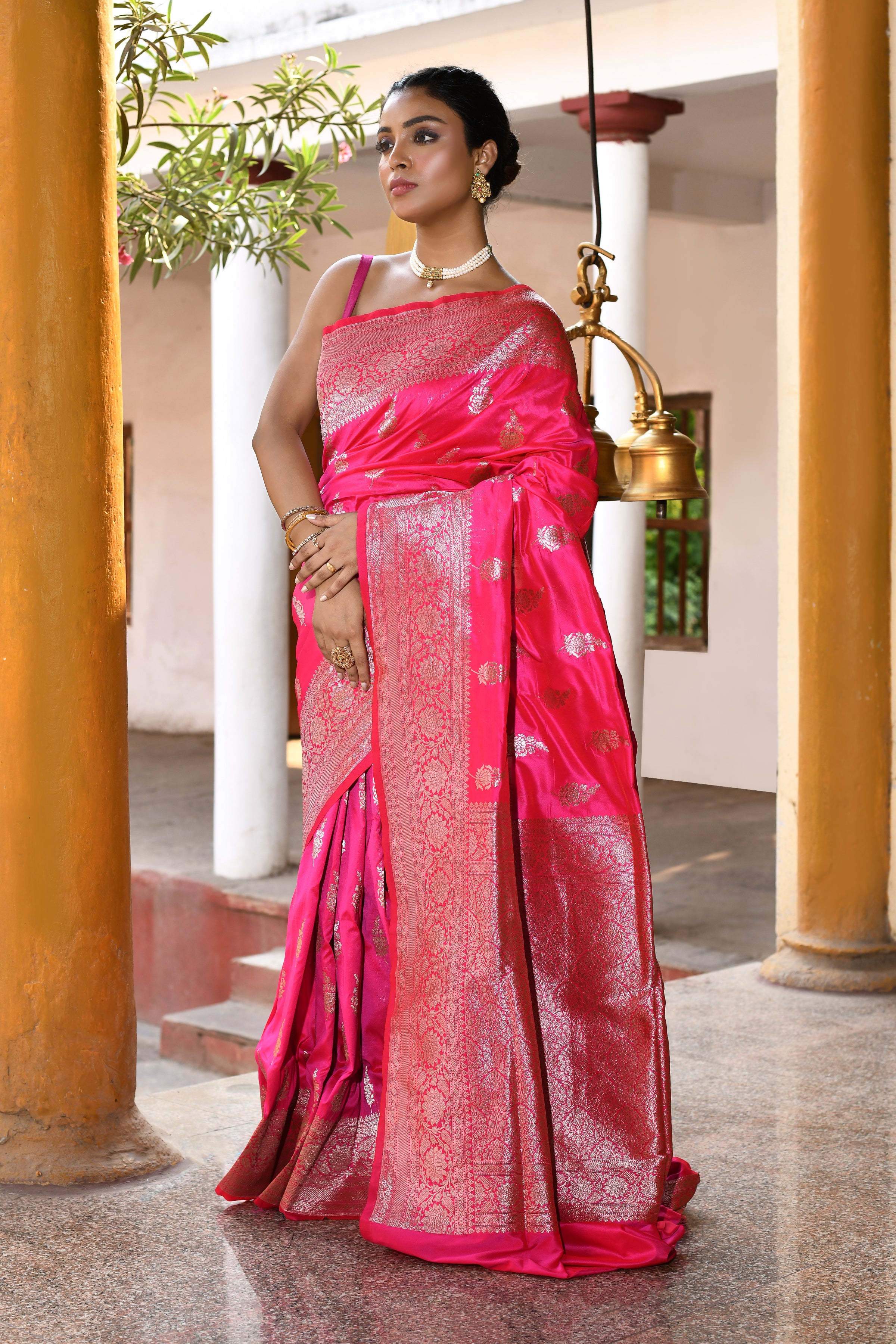 Pink Banarasi Soft Silk Saree
