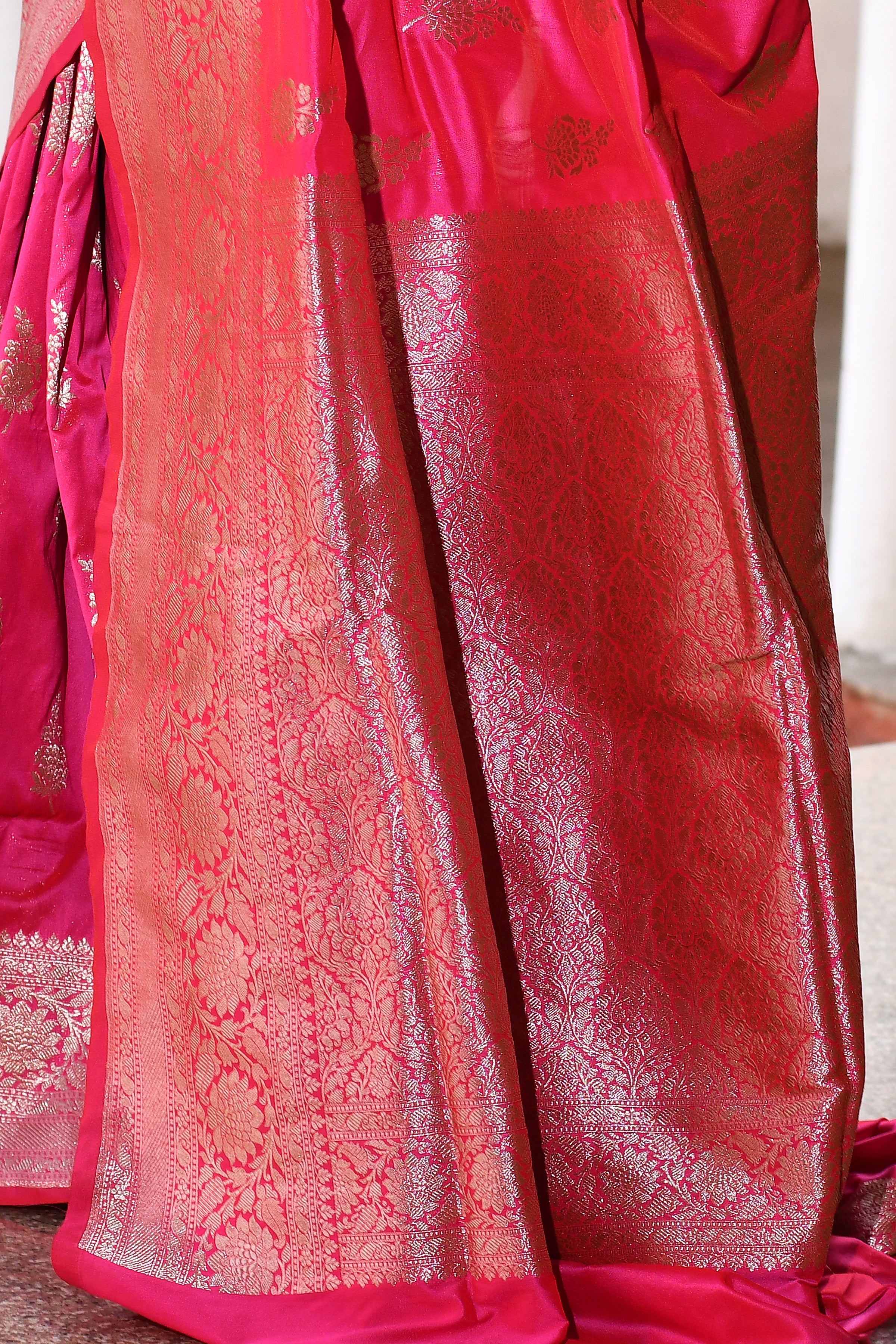 Pink Banarasi Soft Silk Saree