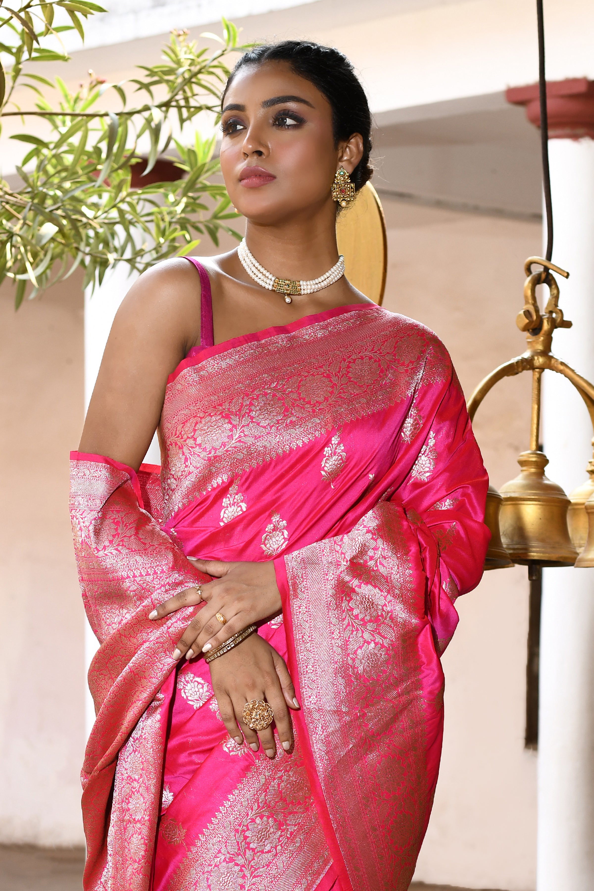 Pink Banarasi Soft Silk Saree