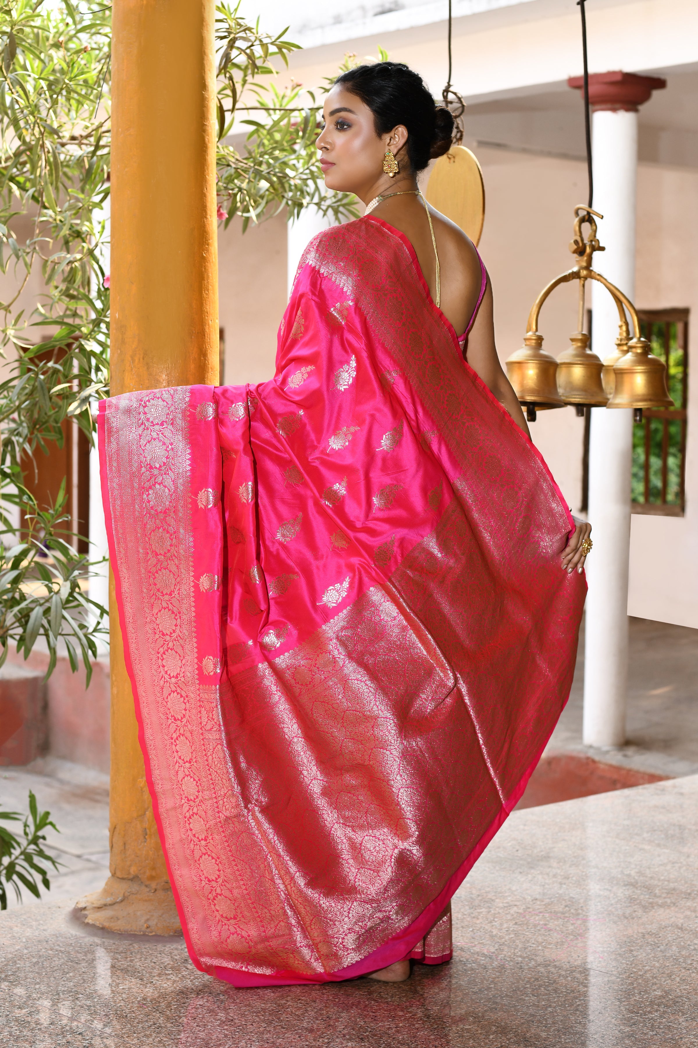 Pink Banarasi Soft Silk Saree