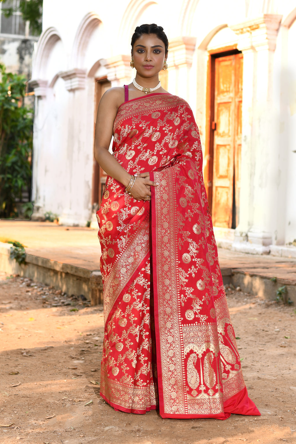 Handwoven Red Banarasi Soft Silk Saree