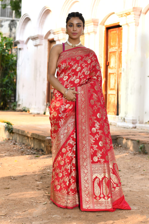 Handwoven Red Banarasi Silk Saree