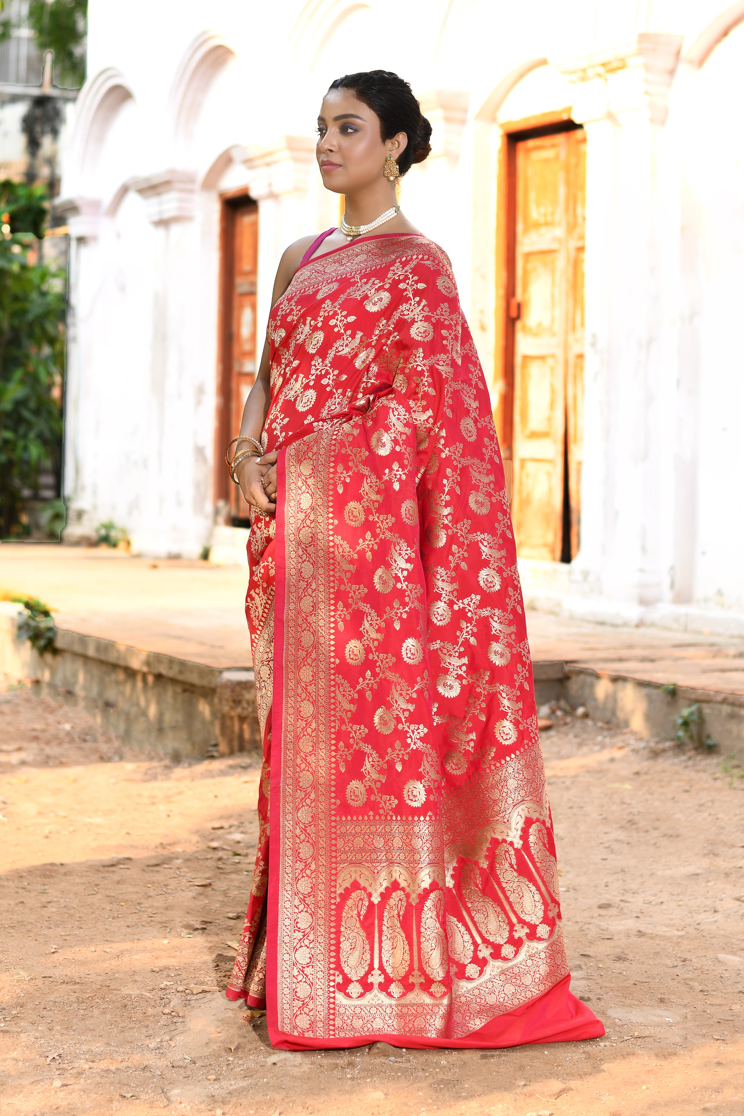 Handwoven Red Banarasi Soft Silk Saree