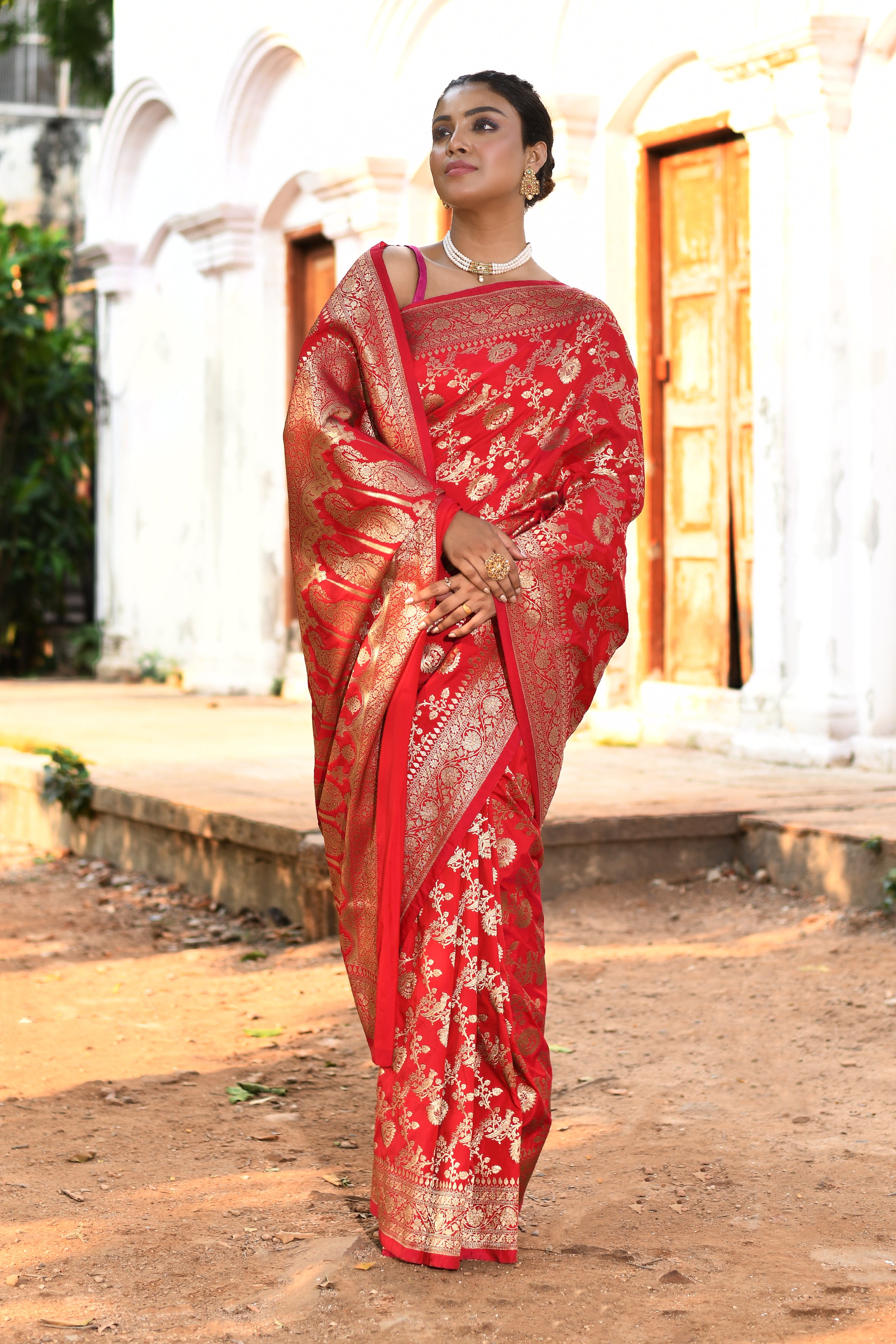 Handwoven Red Banarasi Soft Silk Saree