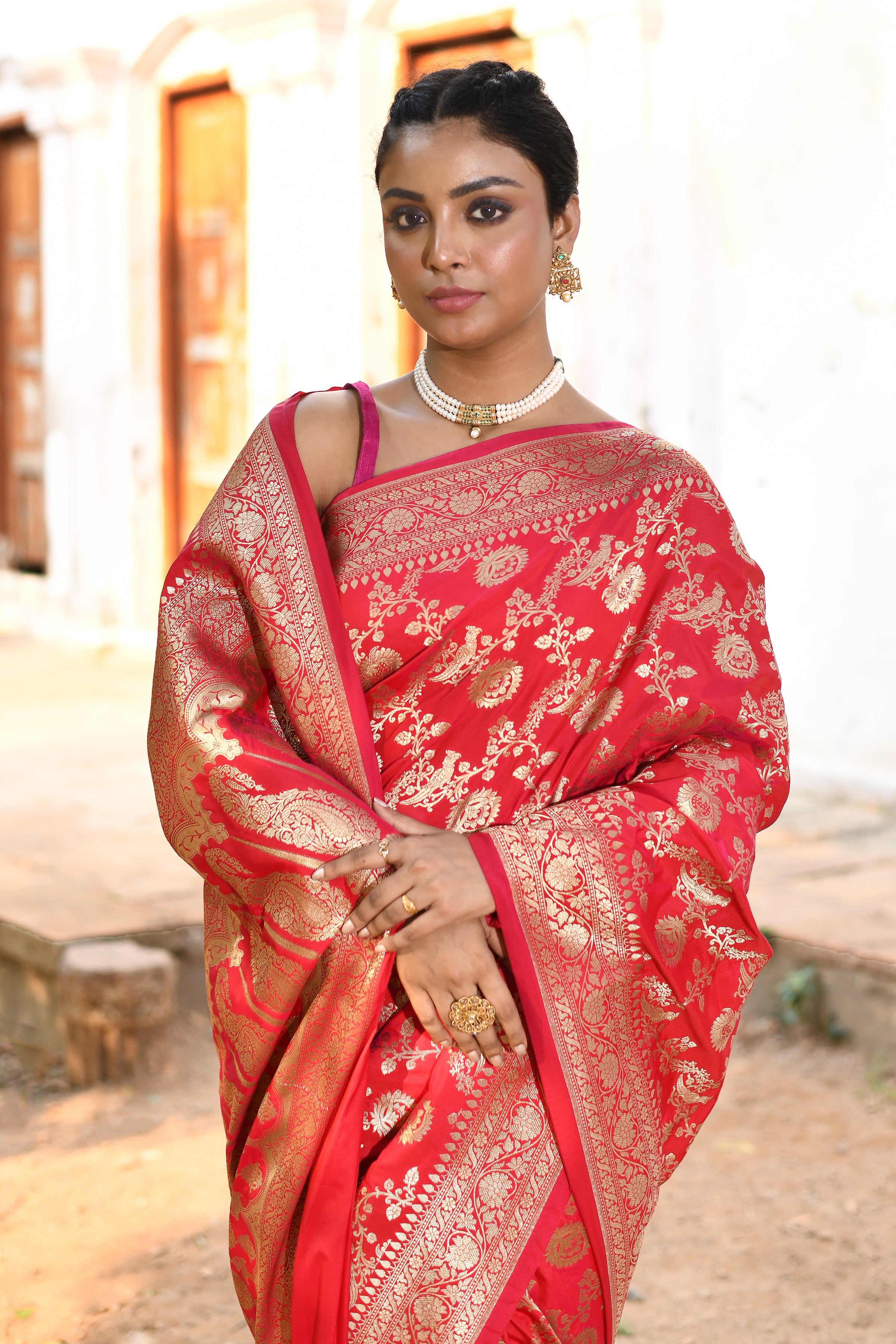 Handwoven Red Banarasi Soft Silk Saree