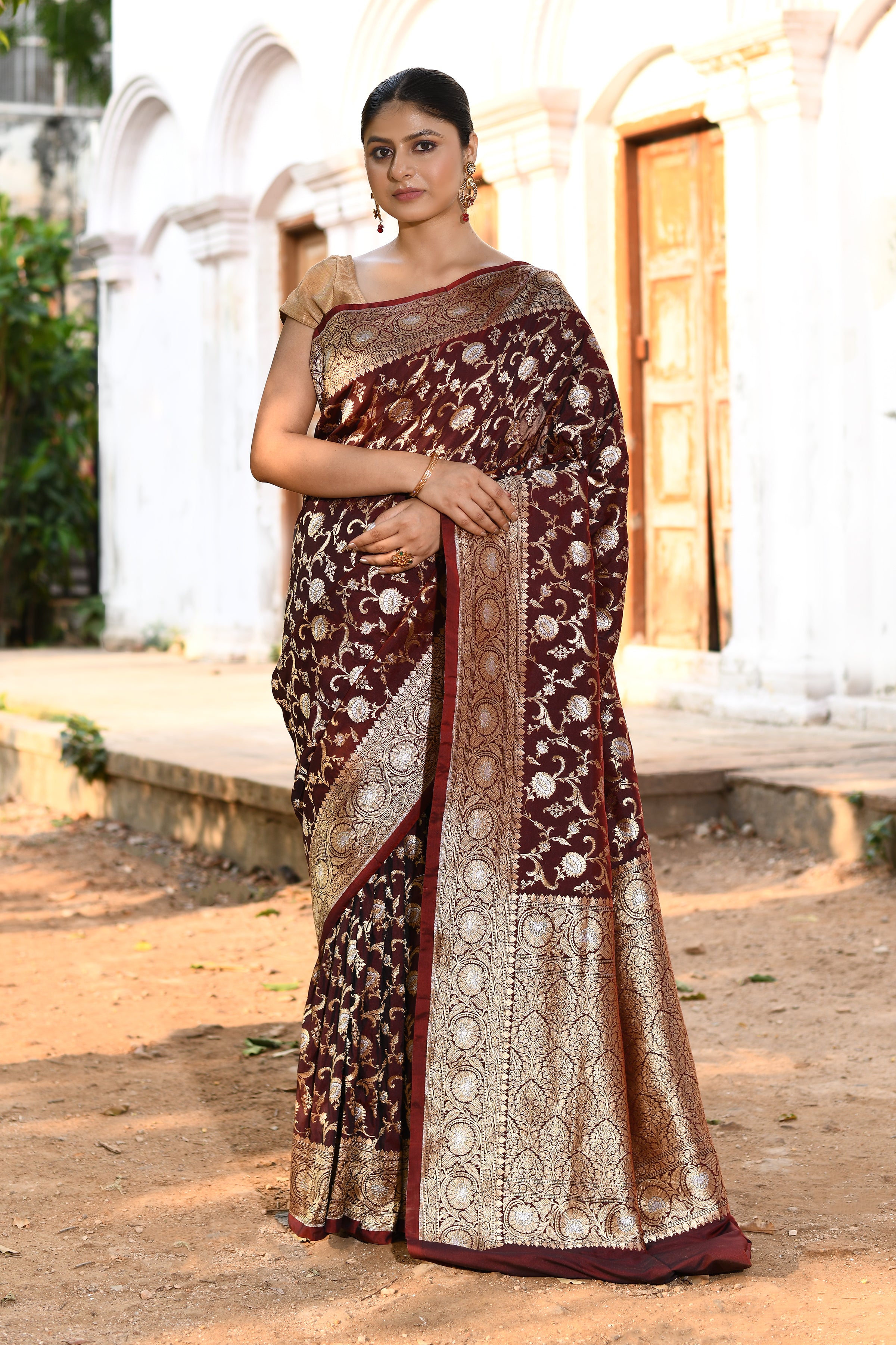 Handwoven Coffee Banarasi Soft Silk Saree