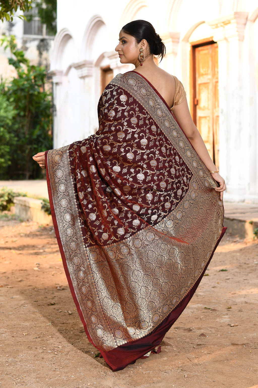 Handwoven Coffee Banarasi Soft Silk Saree