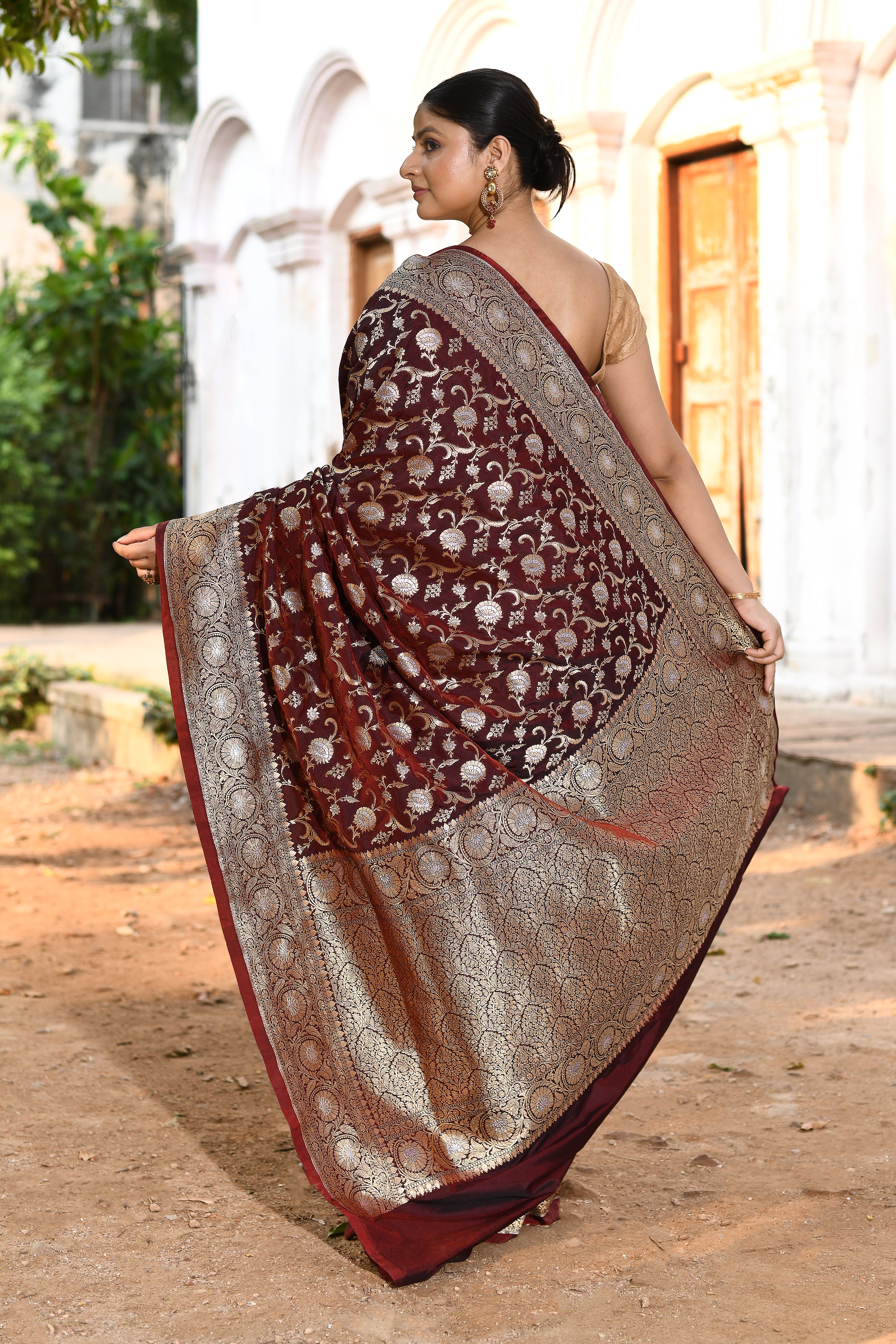 Handwoven Coffee Banarasi Soft Silk Saree