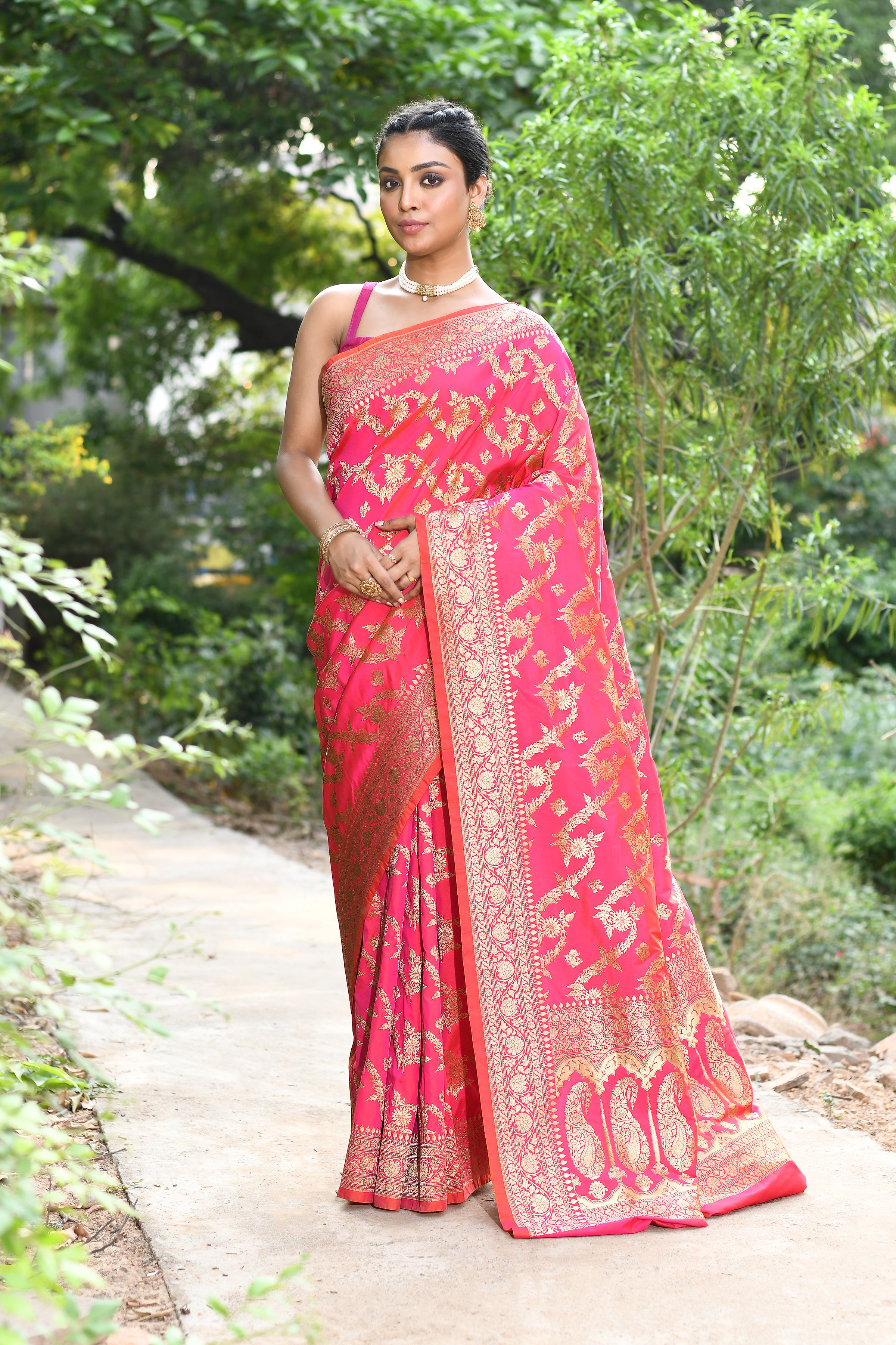 Handwoven Pink Banarasi Soft  Silk Saree