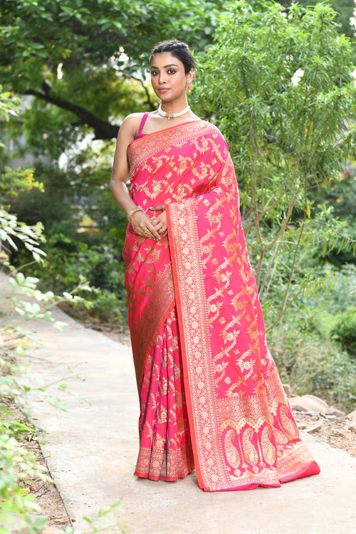 Handwoven Pink Banarasi Silk Saree