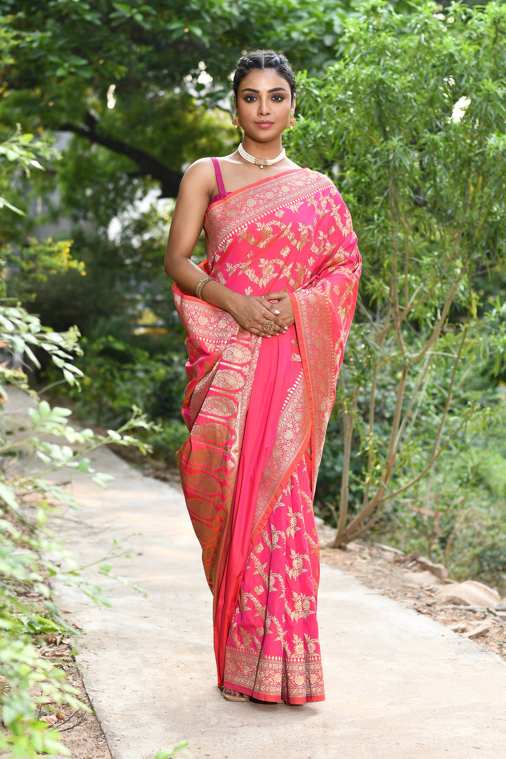Handwoven Pink Banarasi Soft  Silk Saree