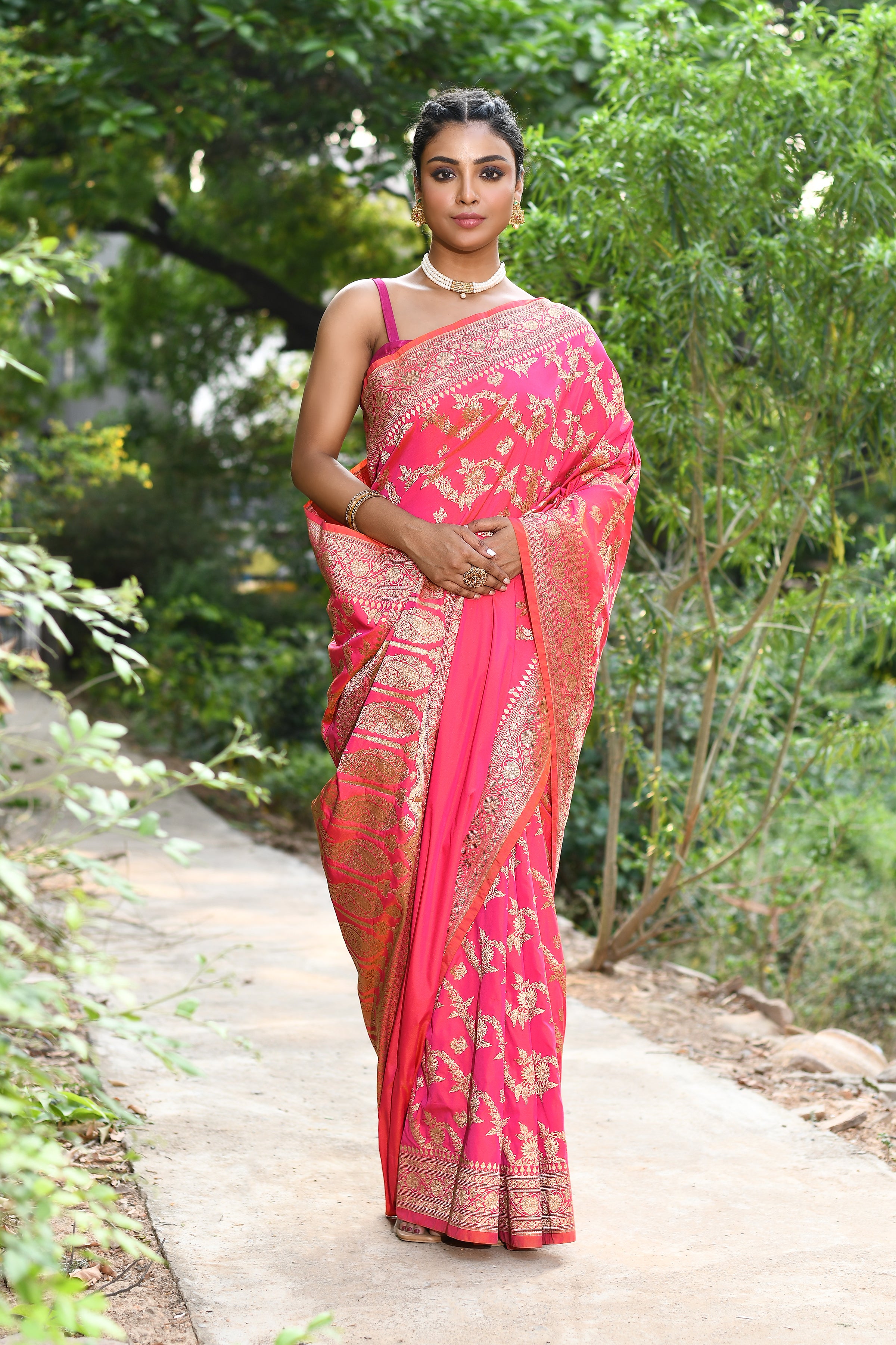 Handwoven Pink Banarasi Soft  Silk Saree