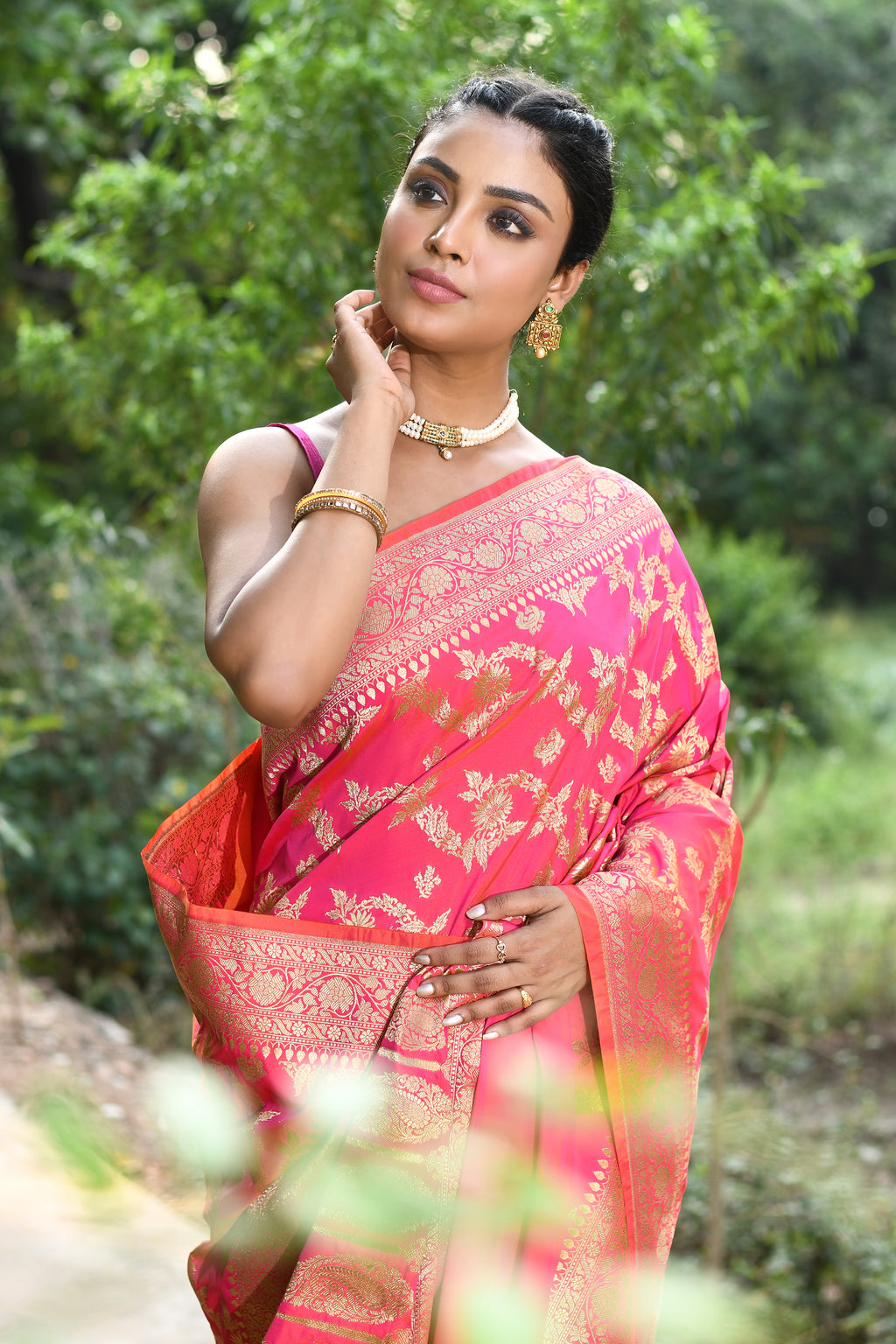 Handwoven Pink Banarasi Soft  Silk Saree